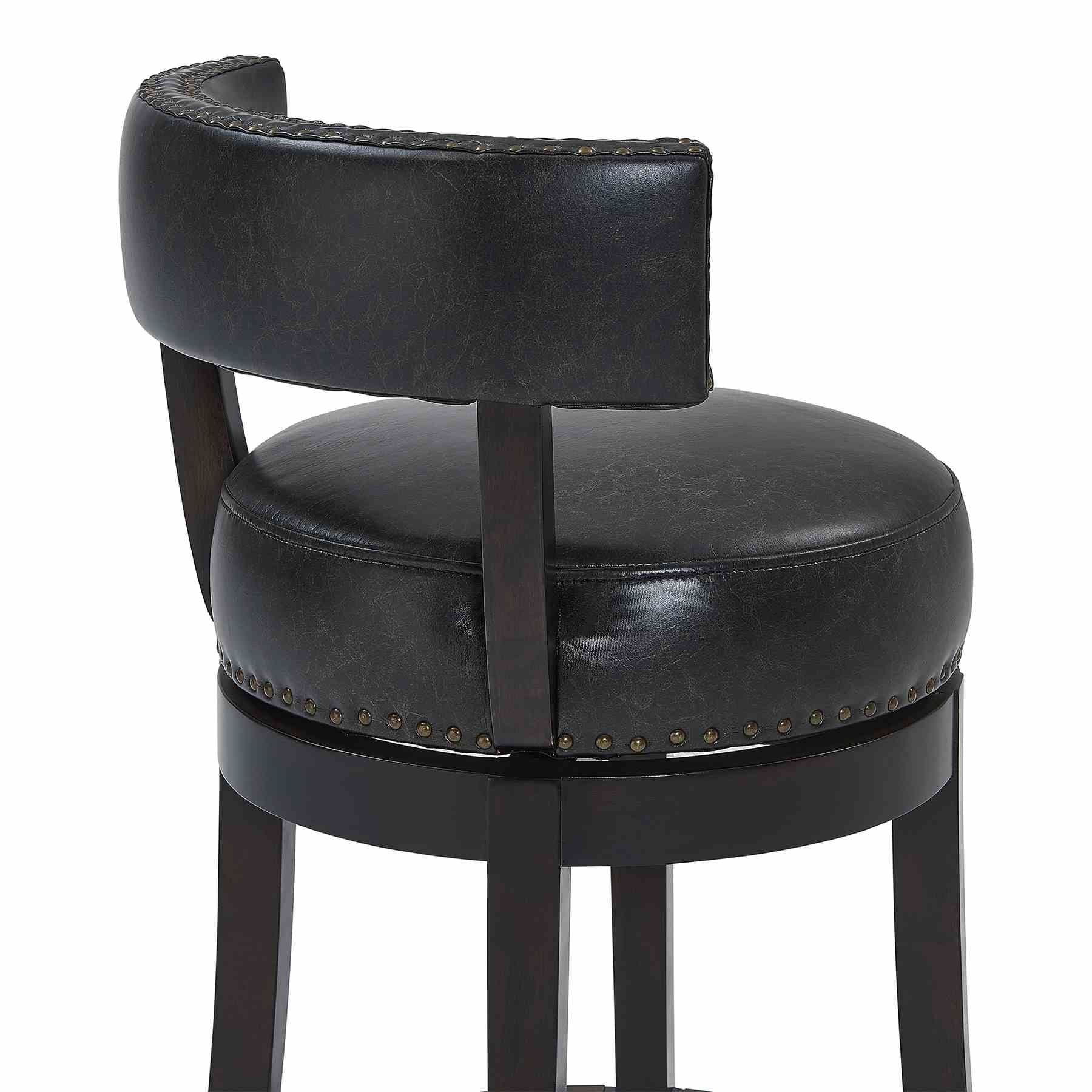 Corbin 30" Bar Height Swivel Onyx Faux Leather and Espresso Wood Bar Stool - Image 5
