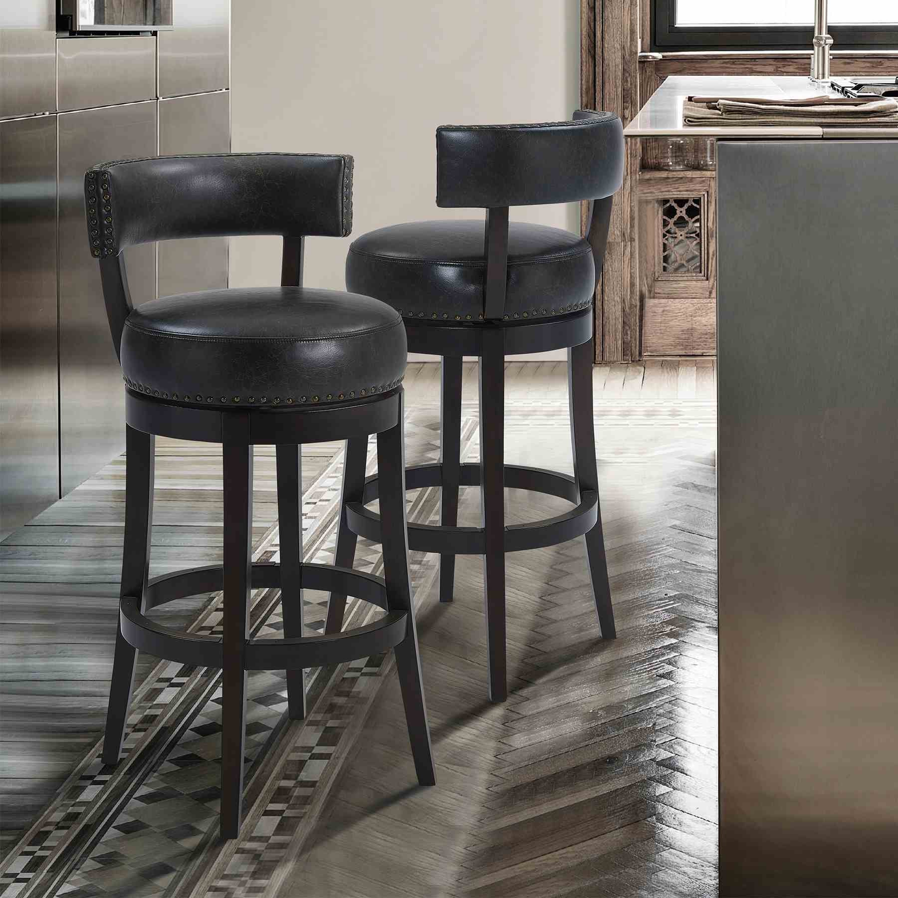 Corbin 30" Bar Height Swivel Onyx Faux Leather and Espresso Wood Bar Stool - Image 8