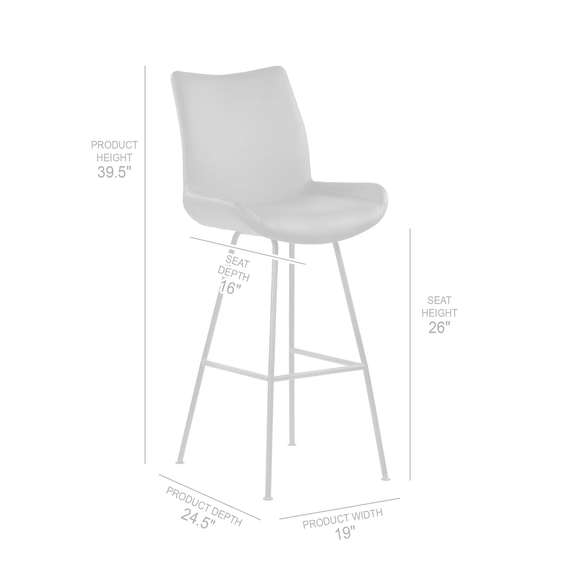 Coronado Contemporary 26" Counter Height Barstool in Brushed Gray Powder Coated Finish and Gray Faux Leather - Image 7