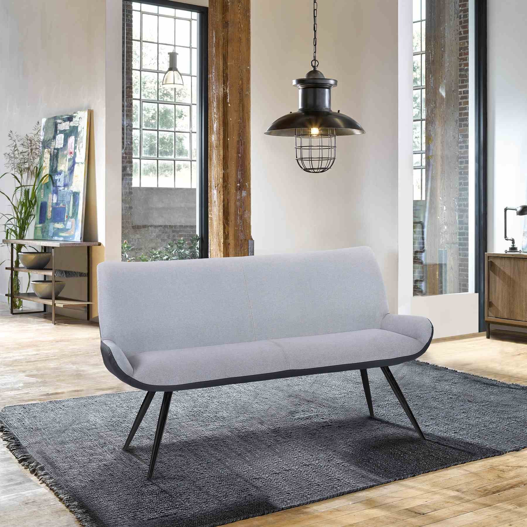Coronado Contemporary Bench in Brushed Gray Powder Coated Finish and Gray Fabric - Image 6