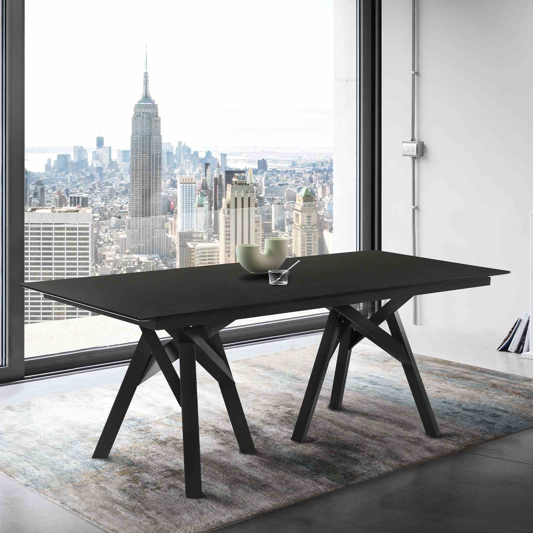 Cortina 79" Mid-Century Modern Black Wood Dining Table with Black Legs - Image 6