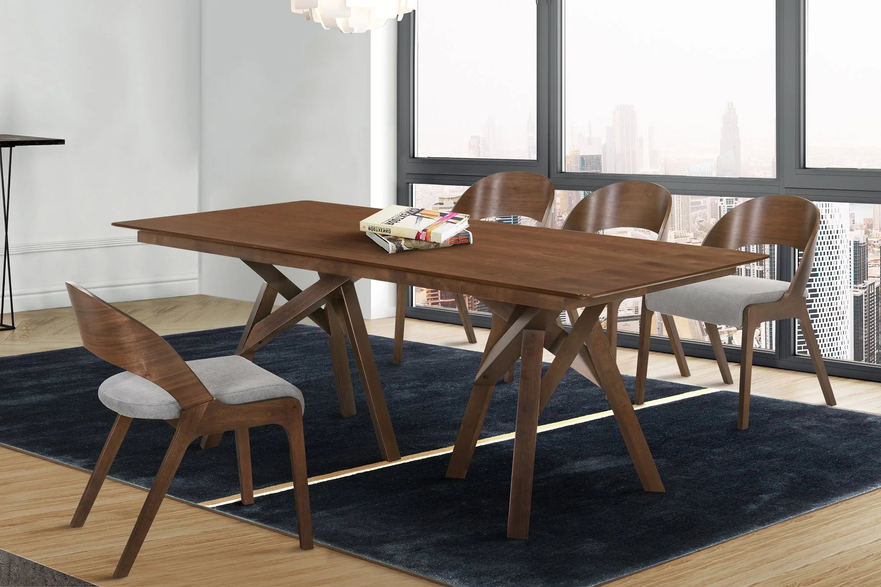 Cortina and Polly 5 Piece Walnut Rectangular Dining Set - Image 8