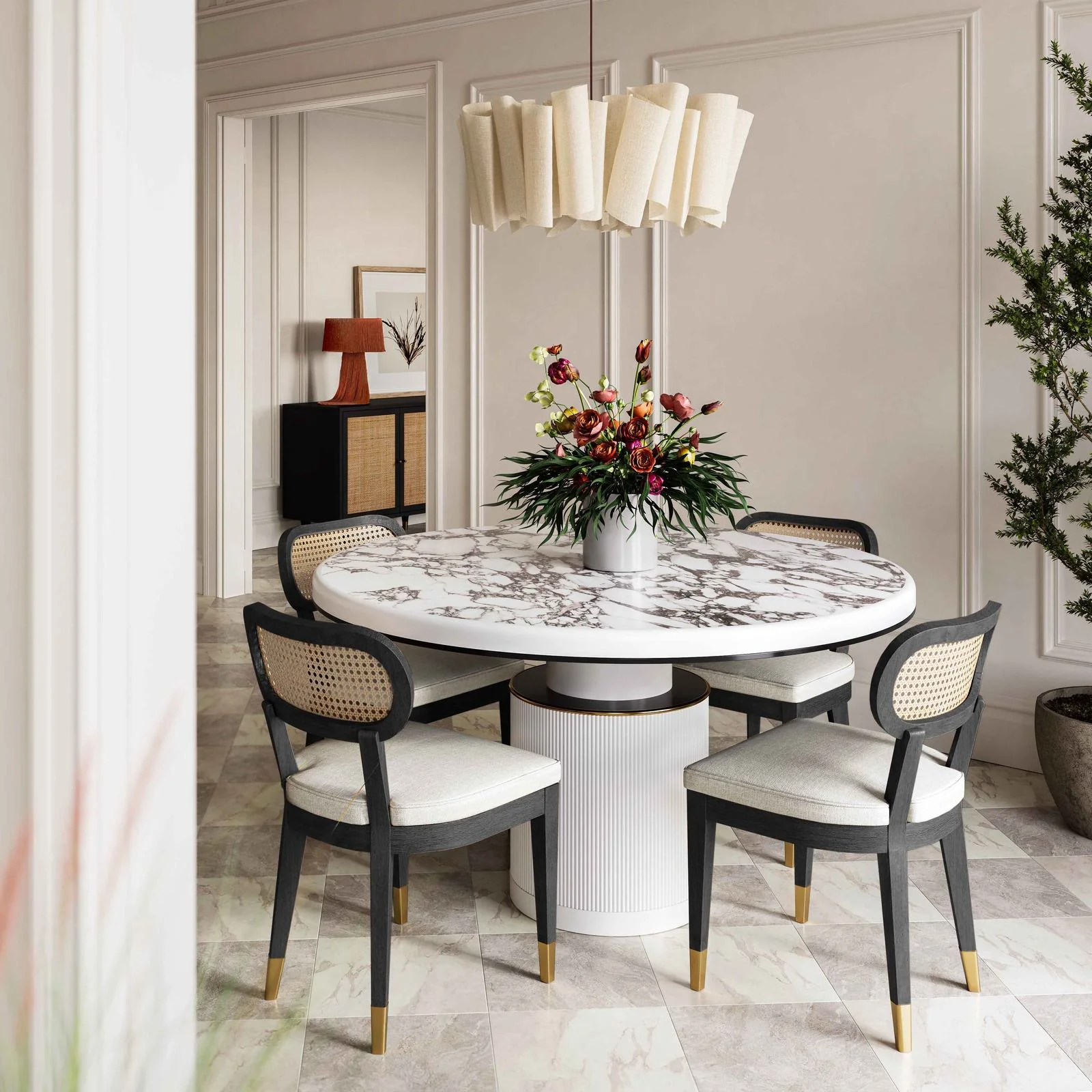 Cosette Black Dining Chair in Cream Performance Linen - Image 2