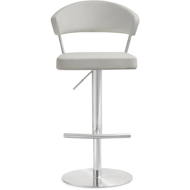 Cosmo Light Grey Performance Vegan Leather and Stainless Steel Barstool - Image 3