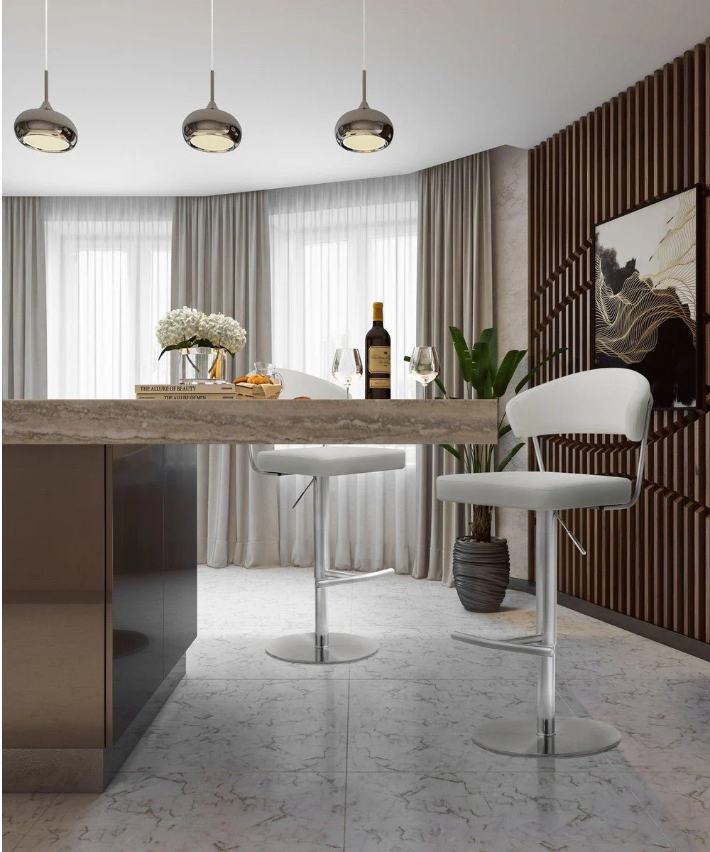 Cosmo Light Grey Performance Vegan Leather and Stainless Steel Barstool - Image 7
