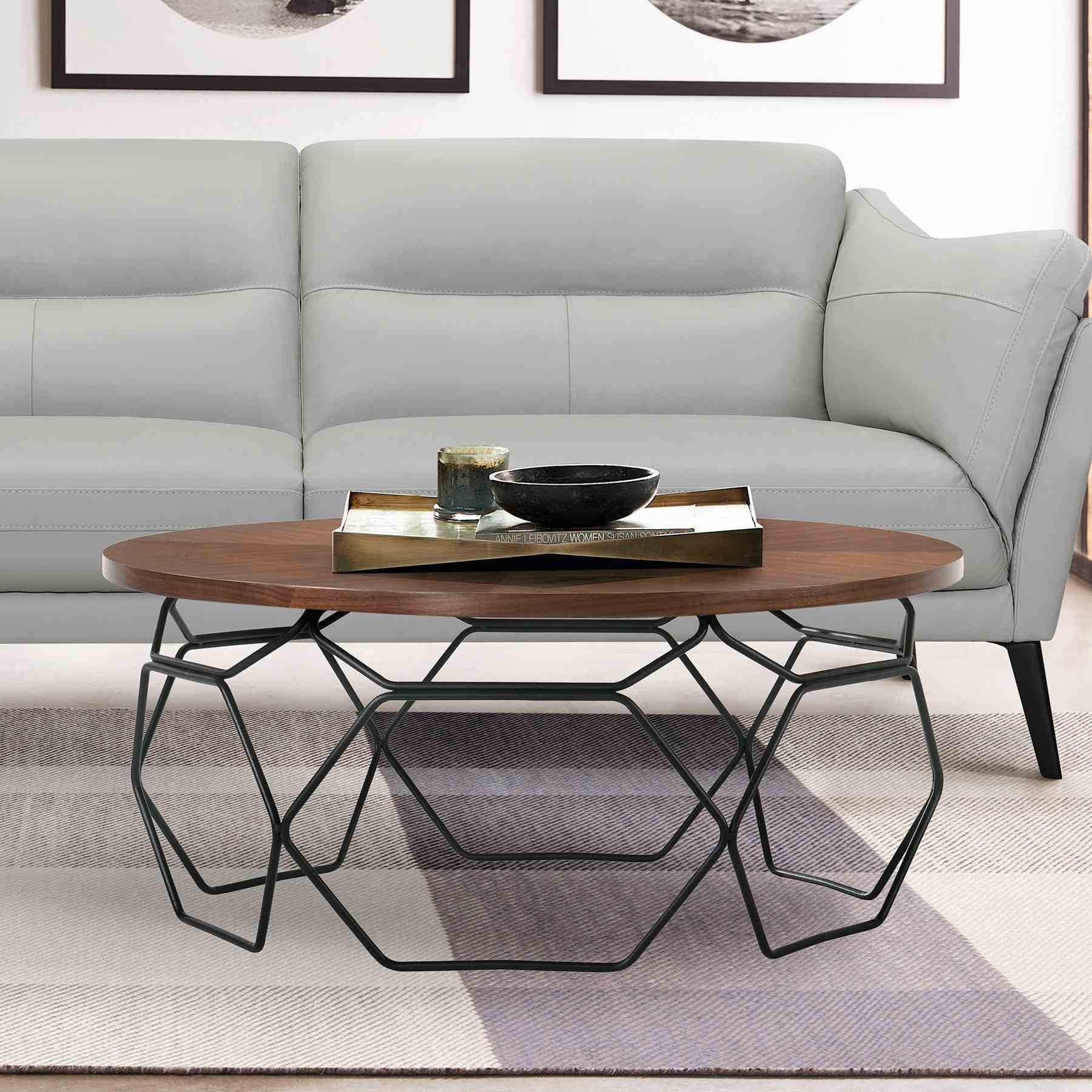 Cosmo Walnut Veneer Coffee Table with Black Metal Base - Image 7