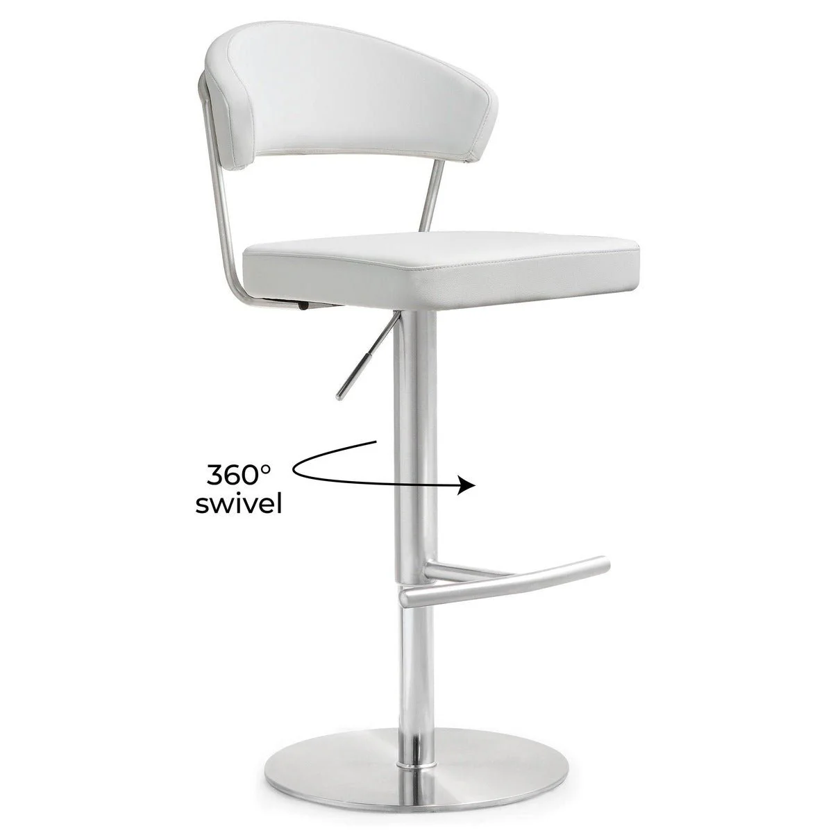 Cosmo White Performance Vegan Leather and Stainless Steel Barstool - Image 7