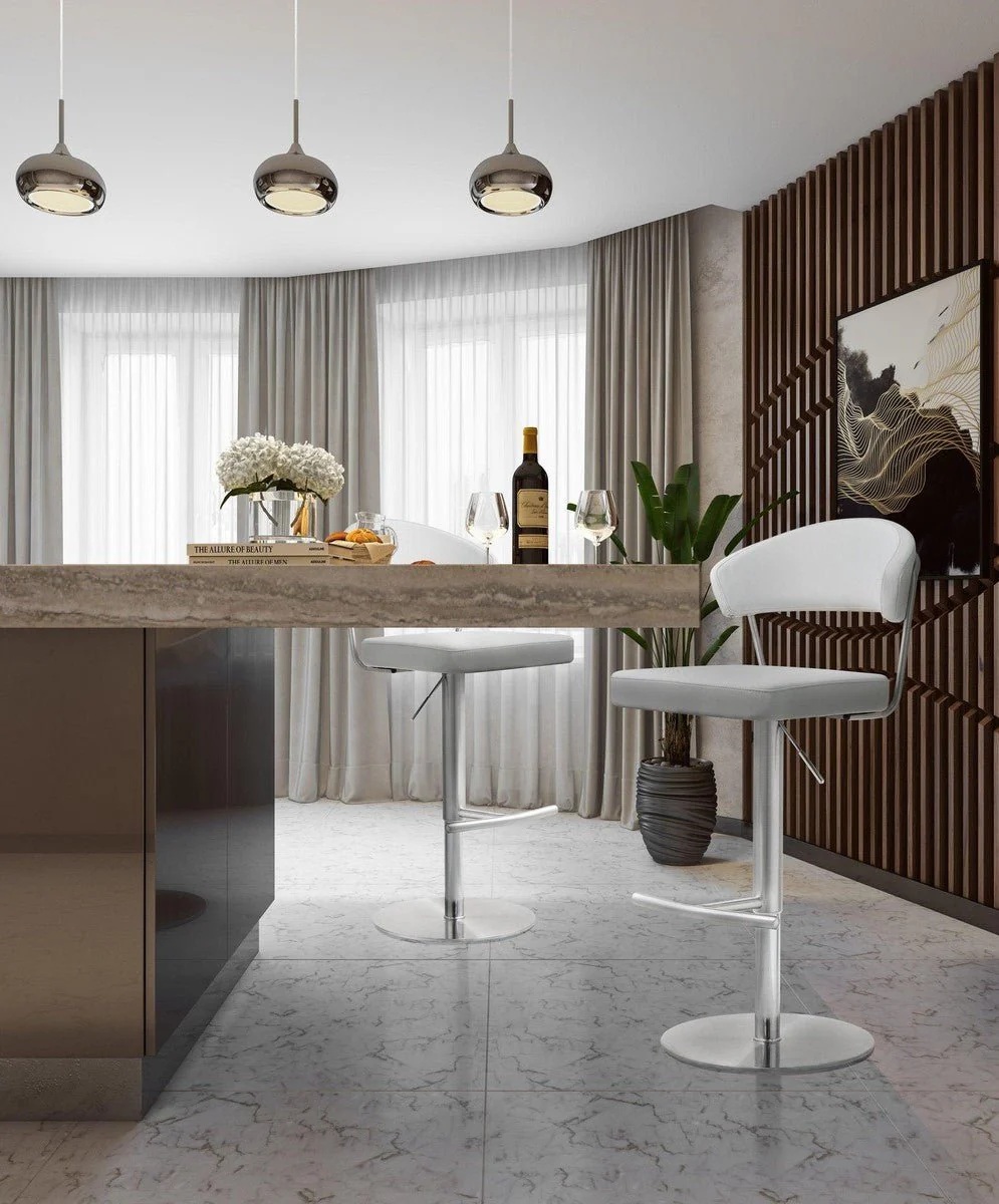 Cosmo White Performance Vegan Leather and Stainless Steel Barstool - Image 9