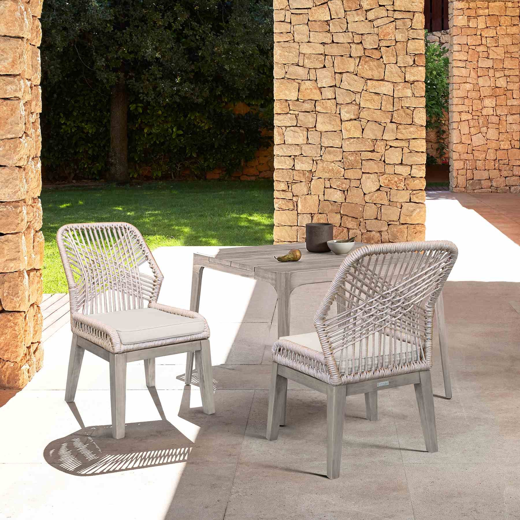 Costa Patio Outdoor Dining Chairs in Gray Acacia Wood and Rope - Set of 2 - Image 12
