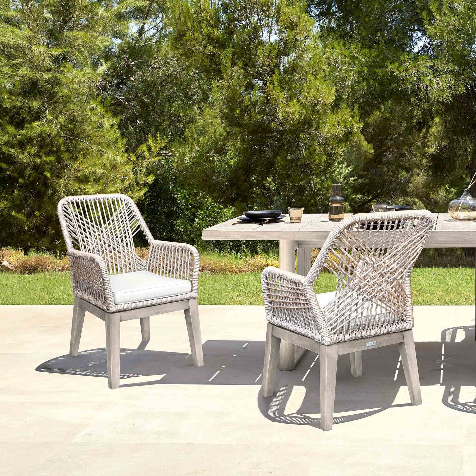 Costa Patio Outdoor Dining Chairs with Arms in Gray Acacia Wood and Rope - Set of 2 - Image 12