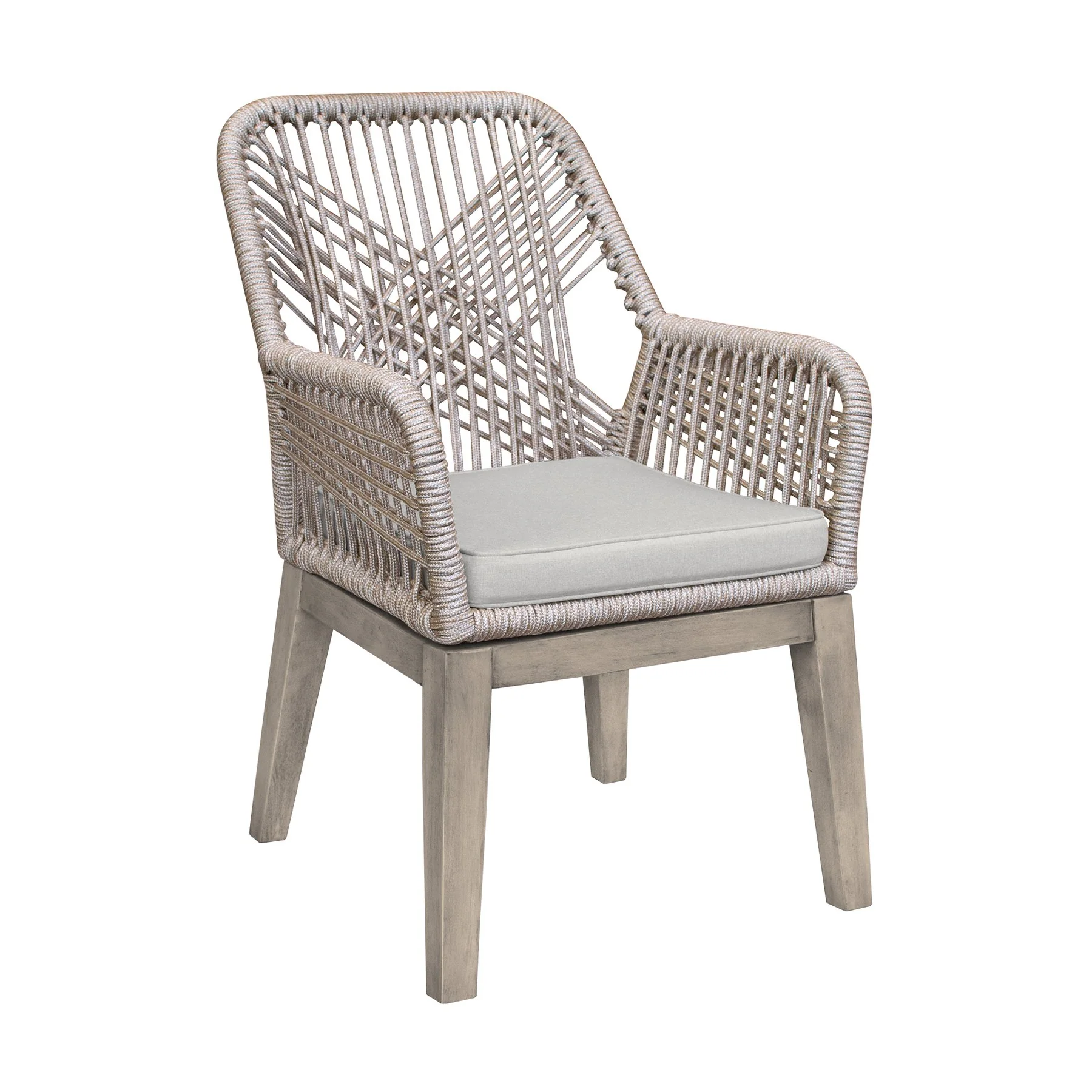 Costa Patio Outdoor Dining Chairs with Arms in Gray Acacia Wood and Rope - Set of 2 - Image 2