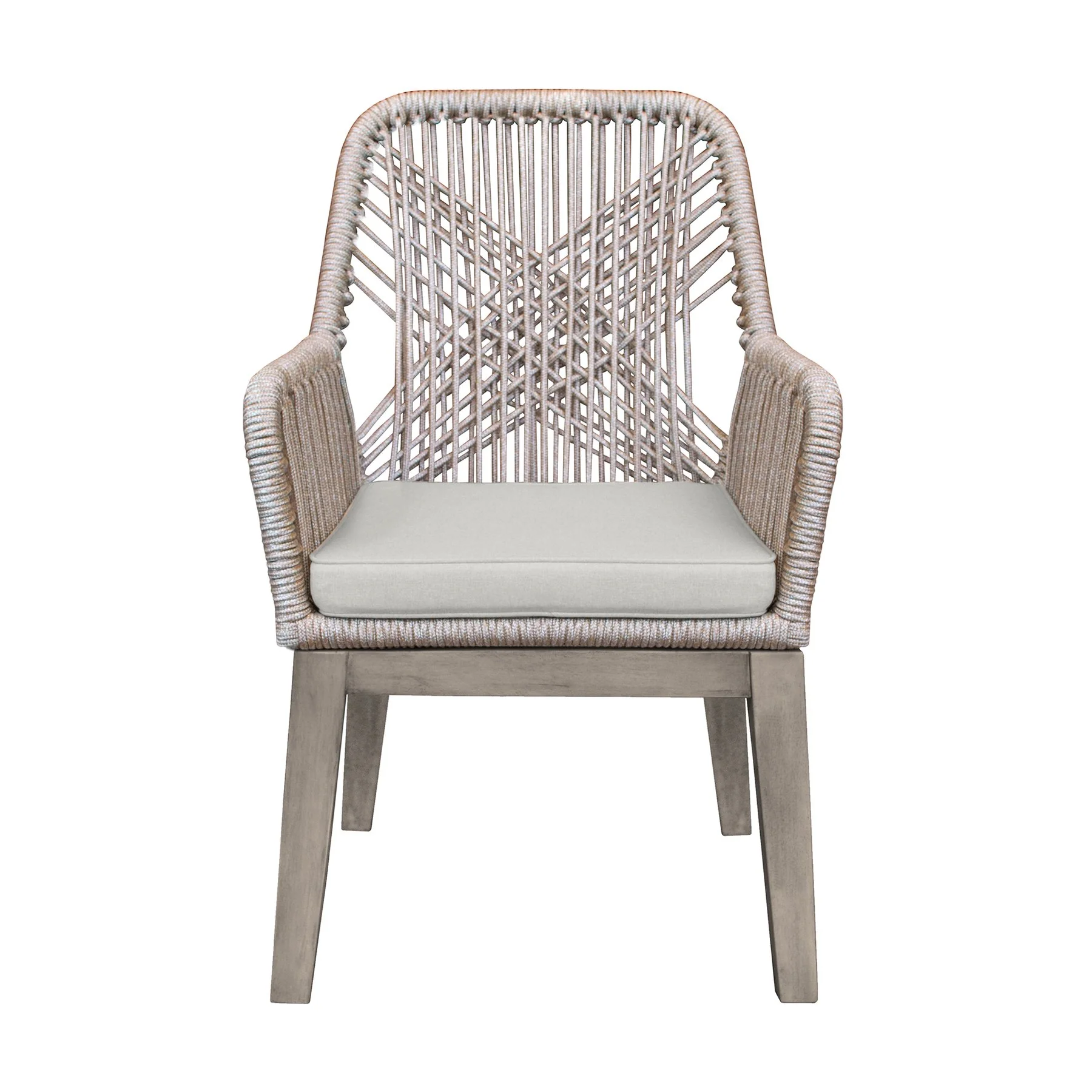 Costa Patio Outdoor Dining Chairs with Arms in Gray Acacia Wood and Rope - Set of 2 - Image 3