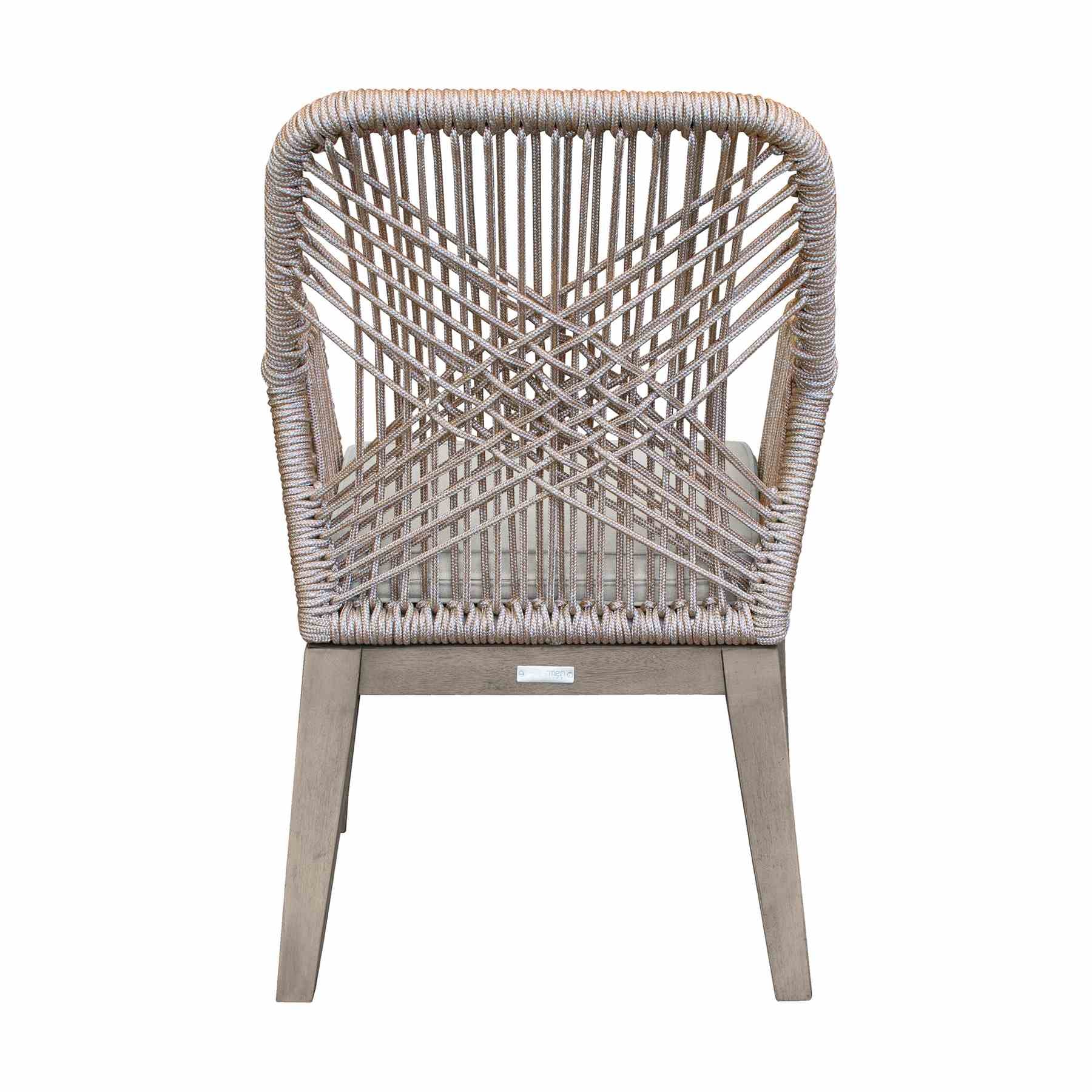 Costa Patio Outdoor Dining Chairs with Arms in Gray Acacia Wood and Rope - Set of 2 - Image 6