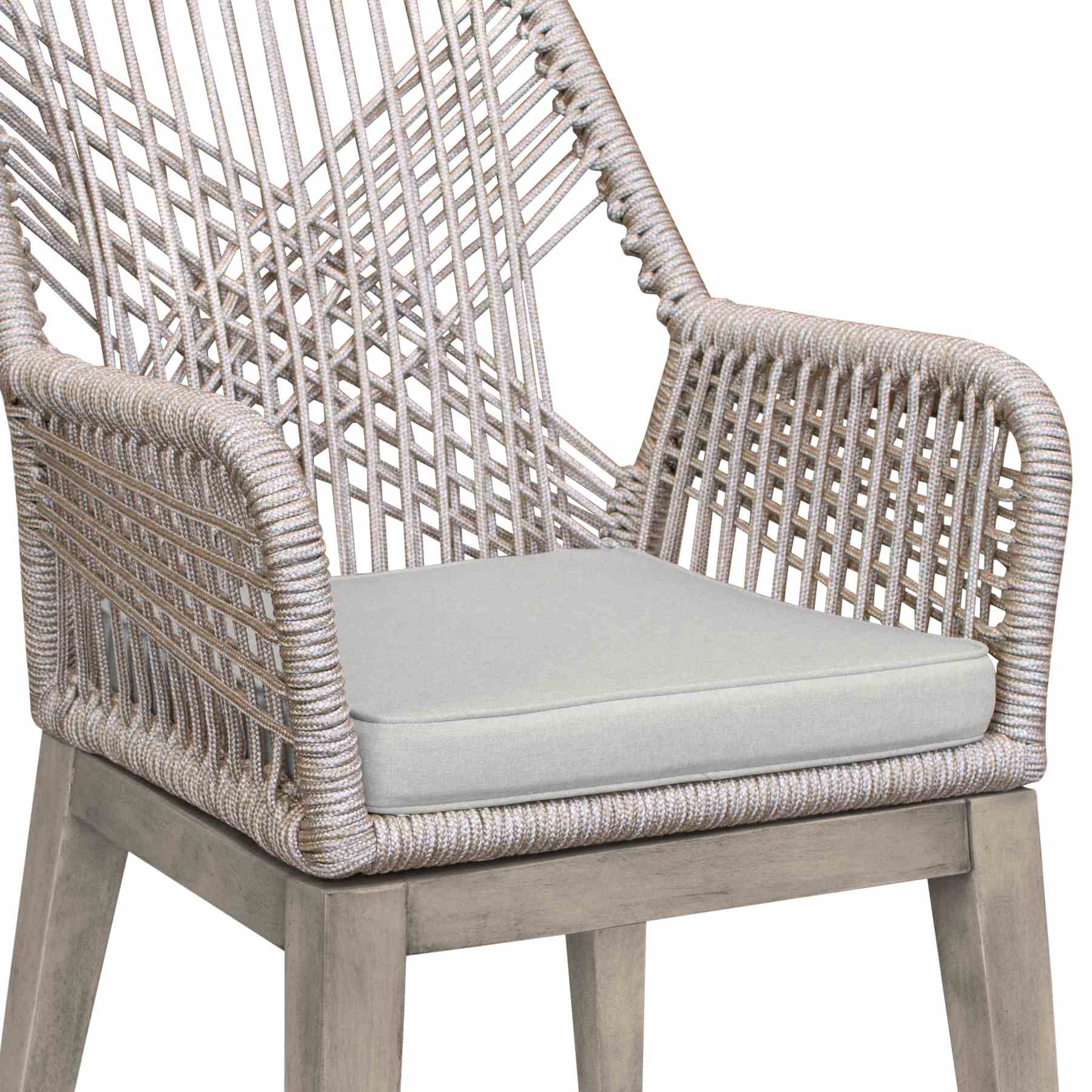 Costa Patio Outdoor Dining Chairs with Arms in Gray Acacia Wood and Rope - Set of 2 - Image 7