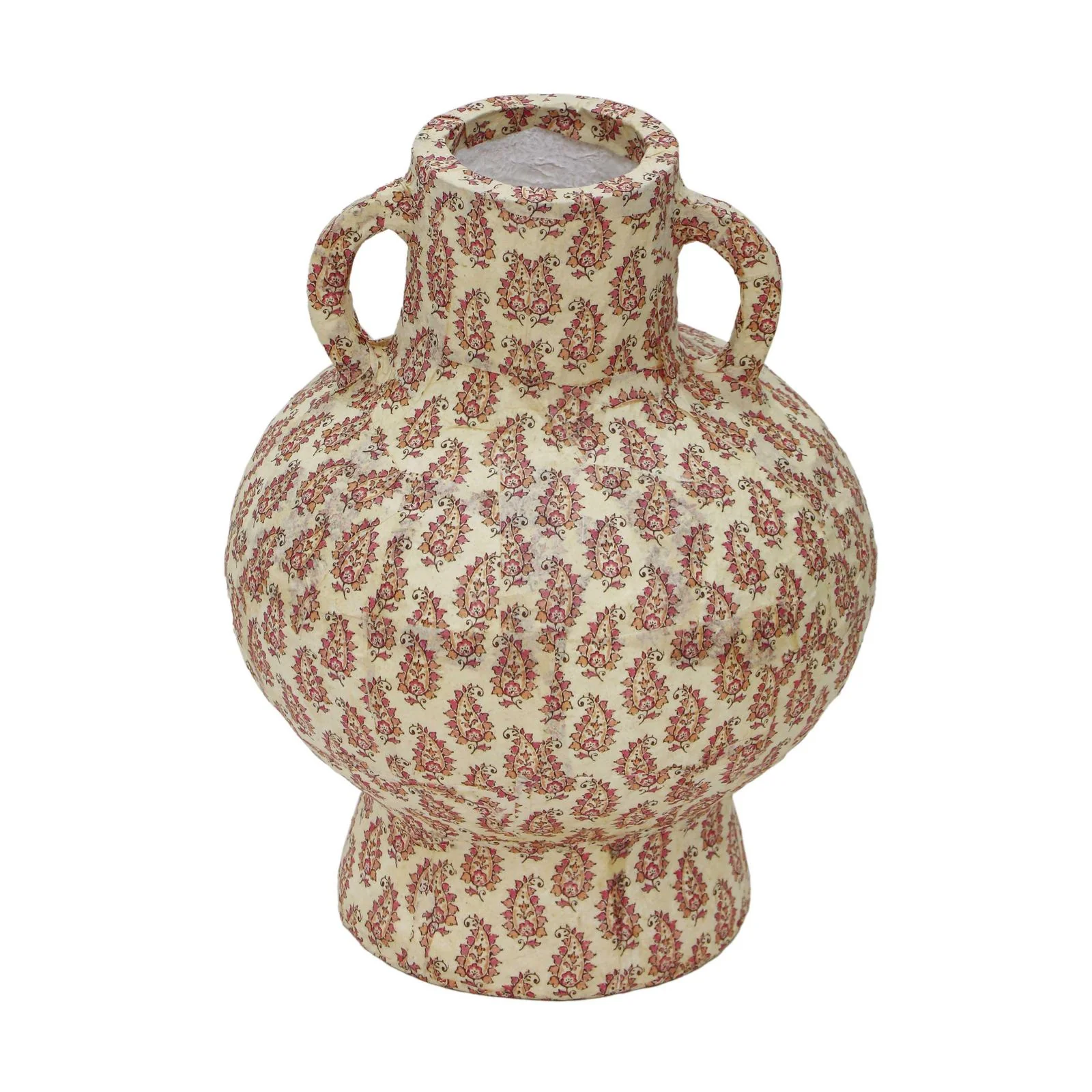 Cotton Mache Vase in Peach Paisley - Image 3