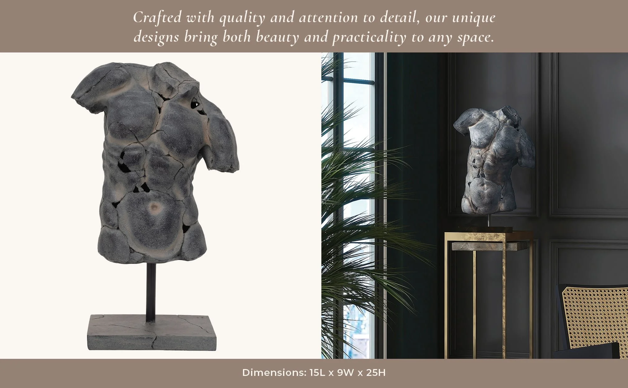 Cracked Torso Sculpture, Grey - Image 12