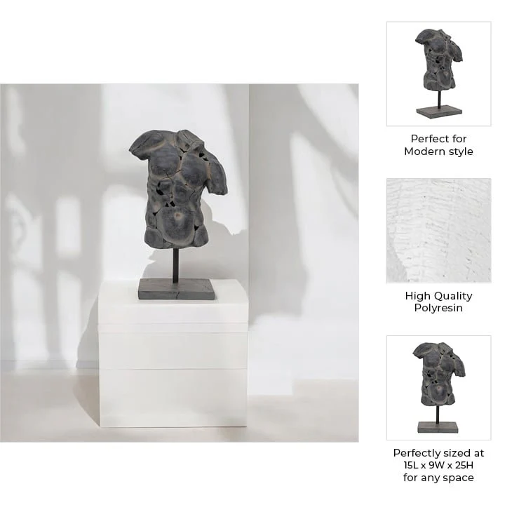 Cracked Torso Sculpture, Grey - Image 9