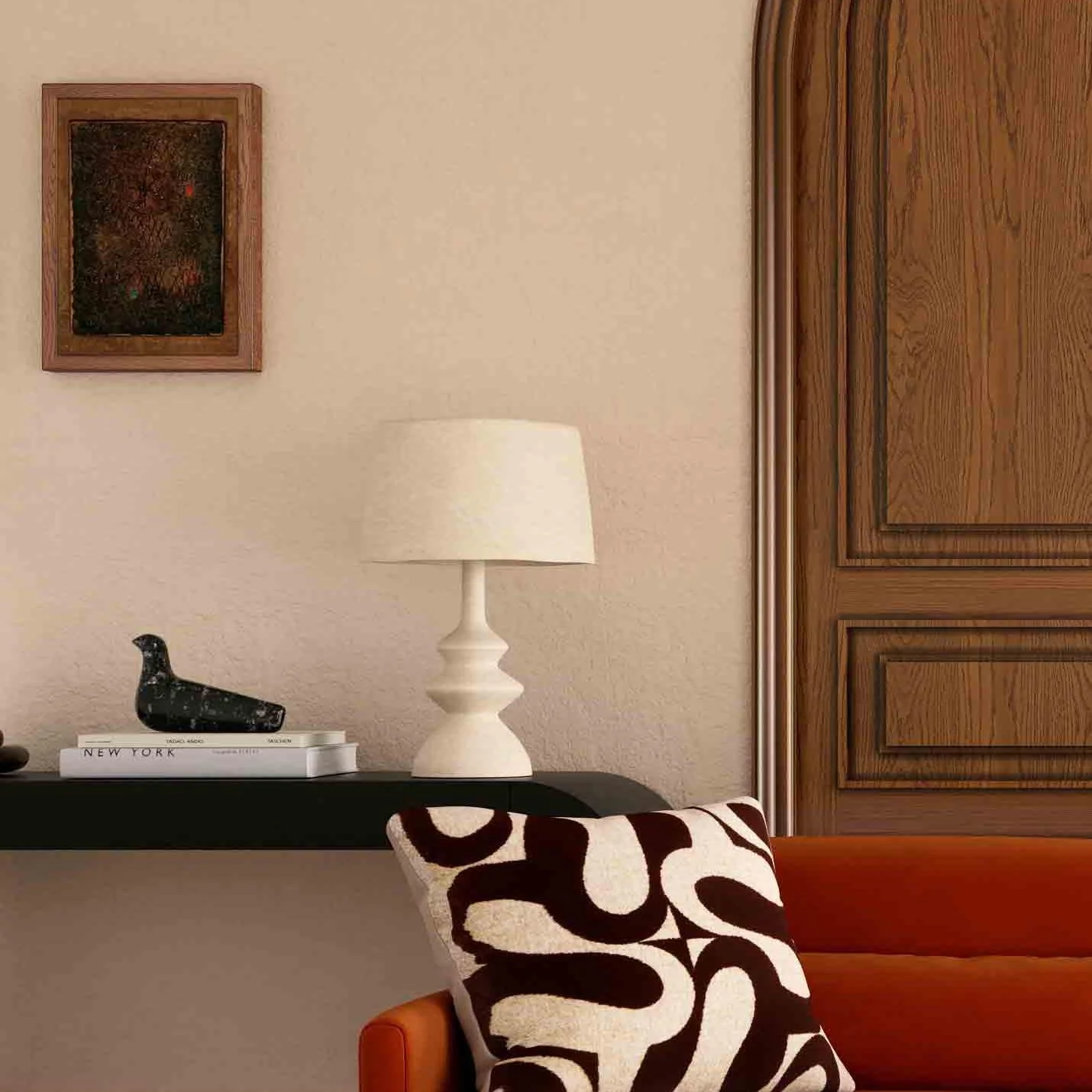 Cream Cotton Mache Table Lamp - Image 2
