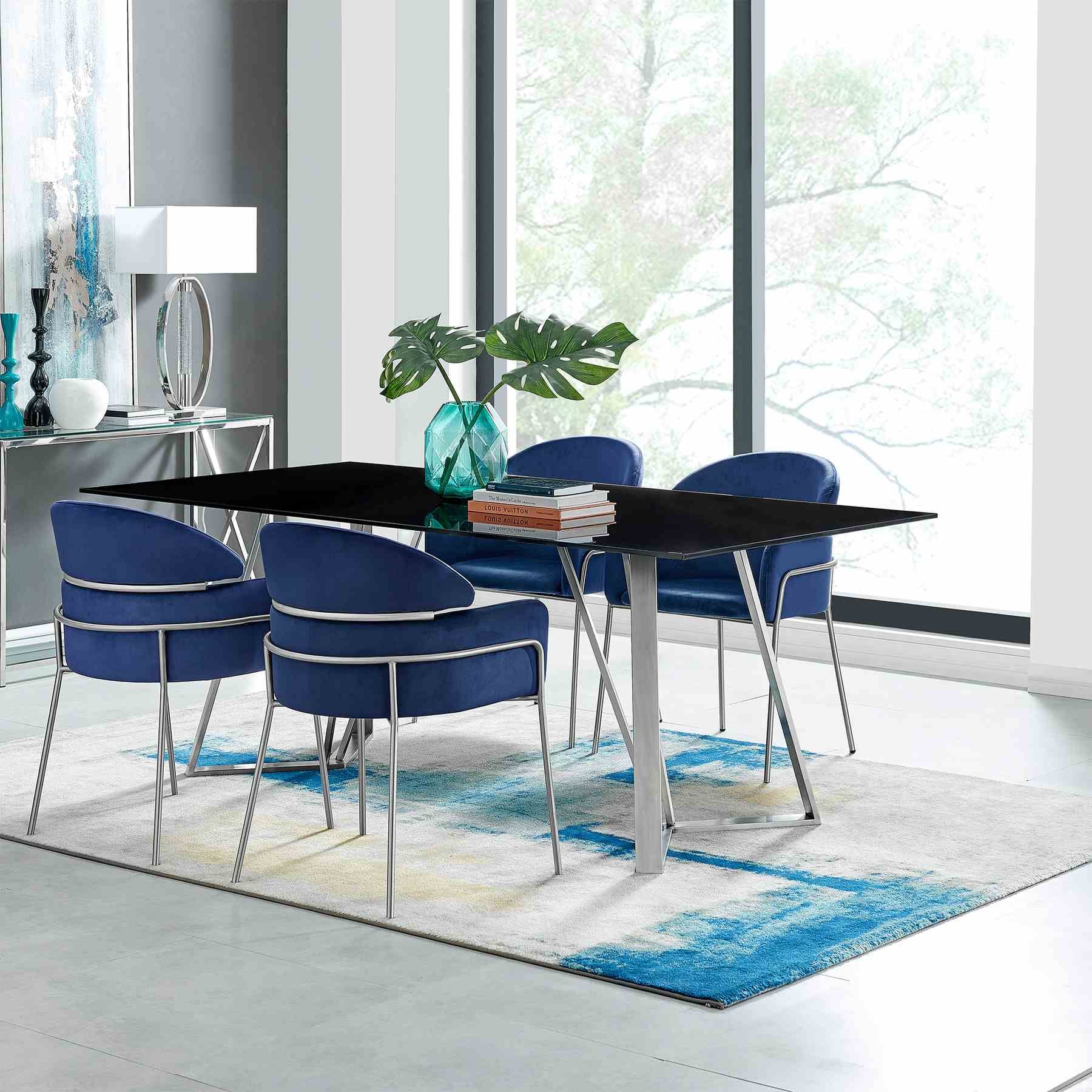 Cressida and Portia Blue Fabric 5 Piece Rectangular Dining Set - Image 8