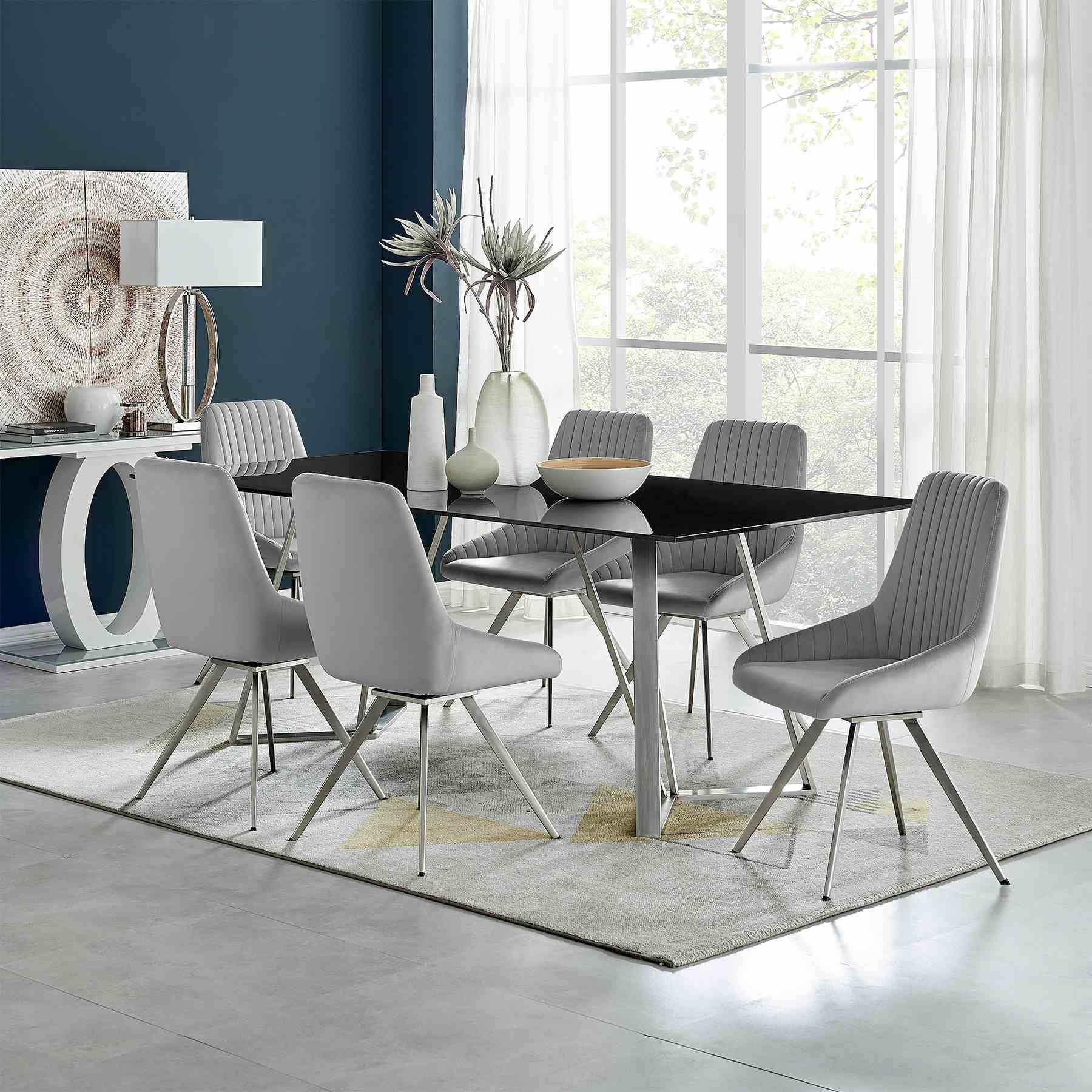 Cressida Glass and Stainless Steel Rectangular Dining Room Table - Image 7