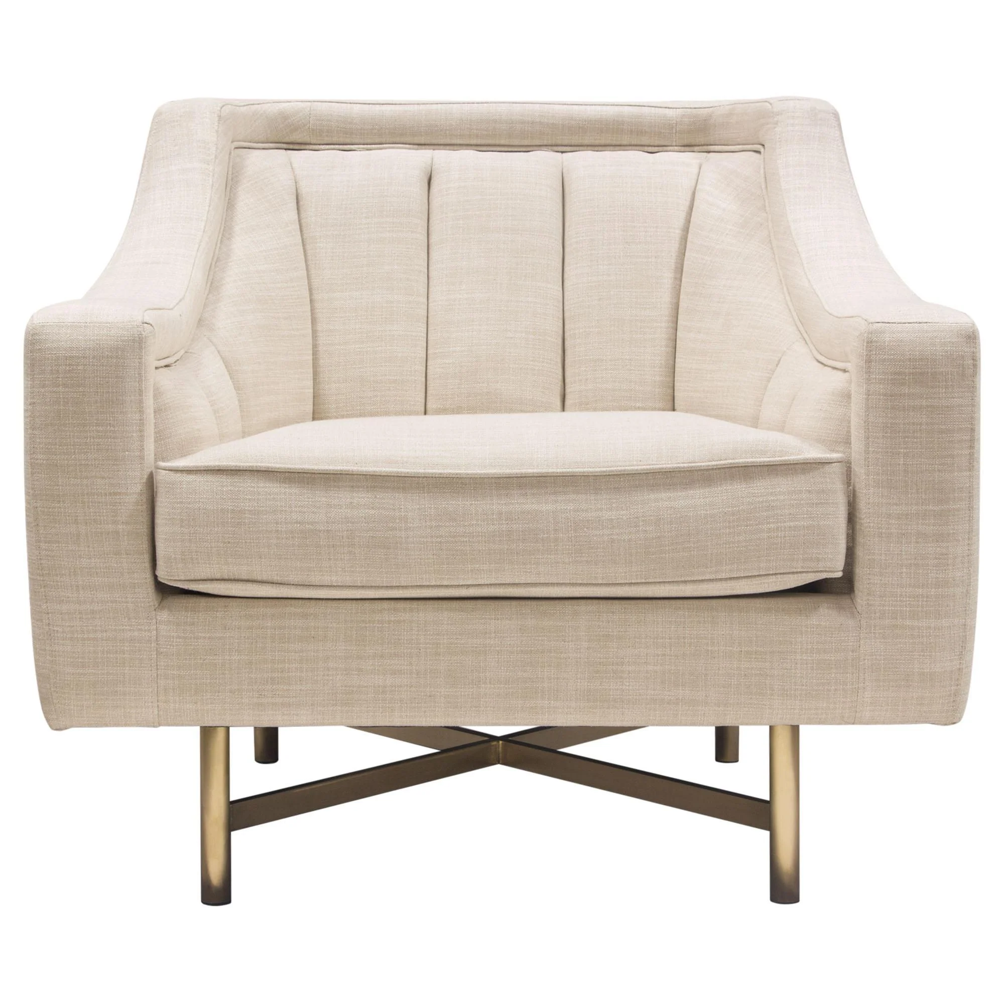 Croft Fabric Chair in Sand Linen Fabric w/ Accent Pillow and Gold Metal Criss-Cross Frame by Diamond Sofa - Image 2