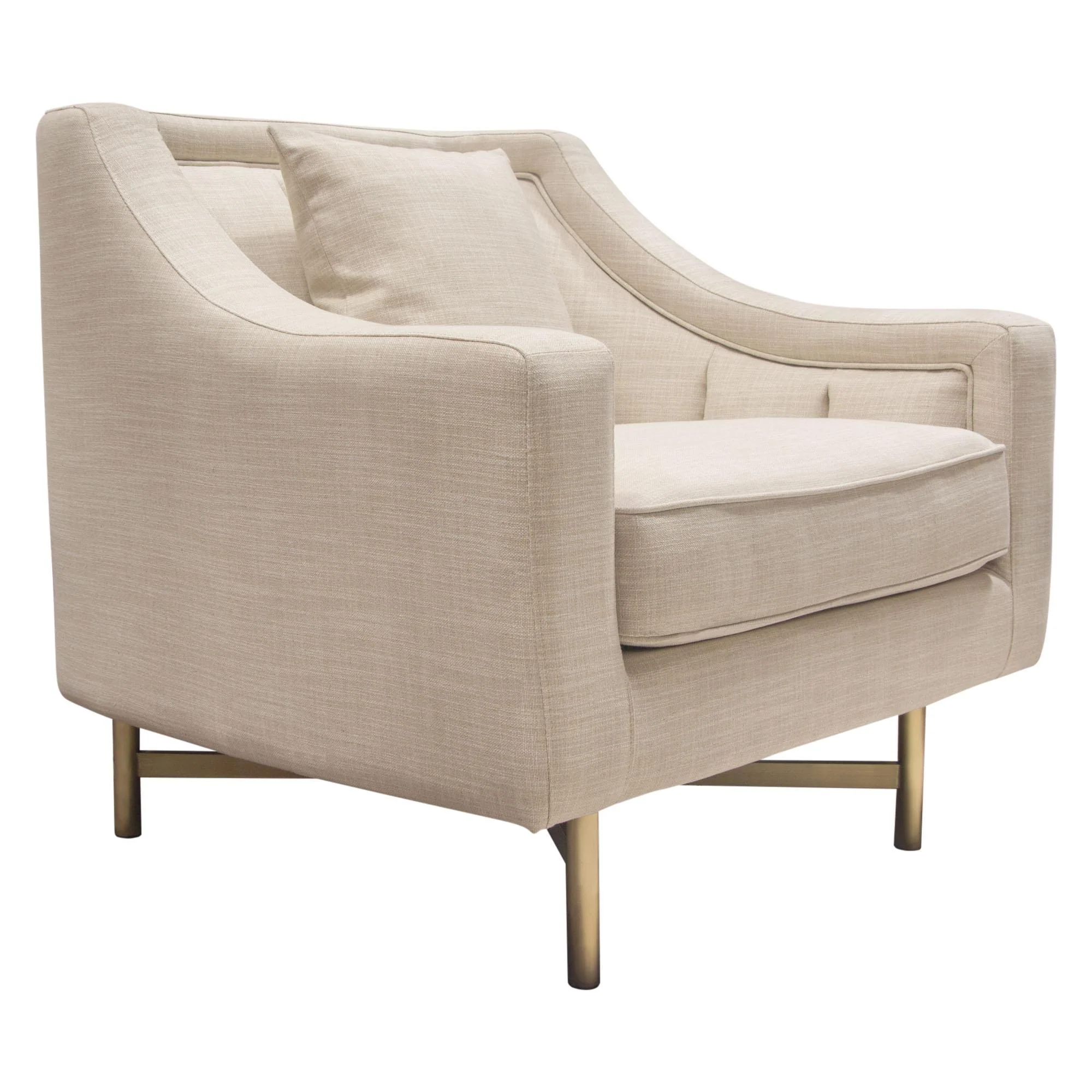 Croft Fabric Chair in Sand Linen Fabric w/ Accent Pillow and Gold Metal Criss-Cross Frame by Diamond Sofa - Image 3