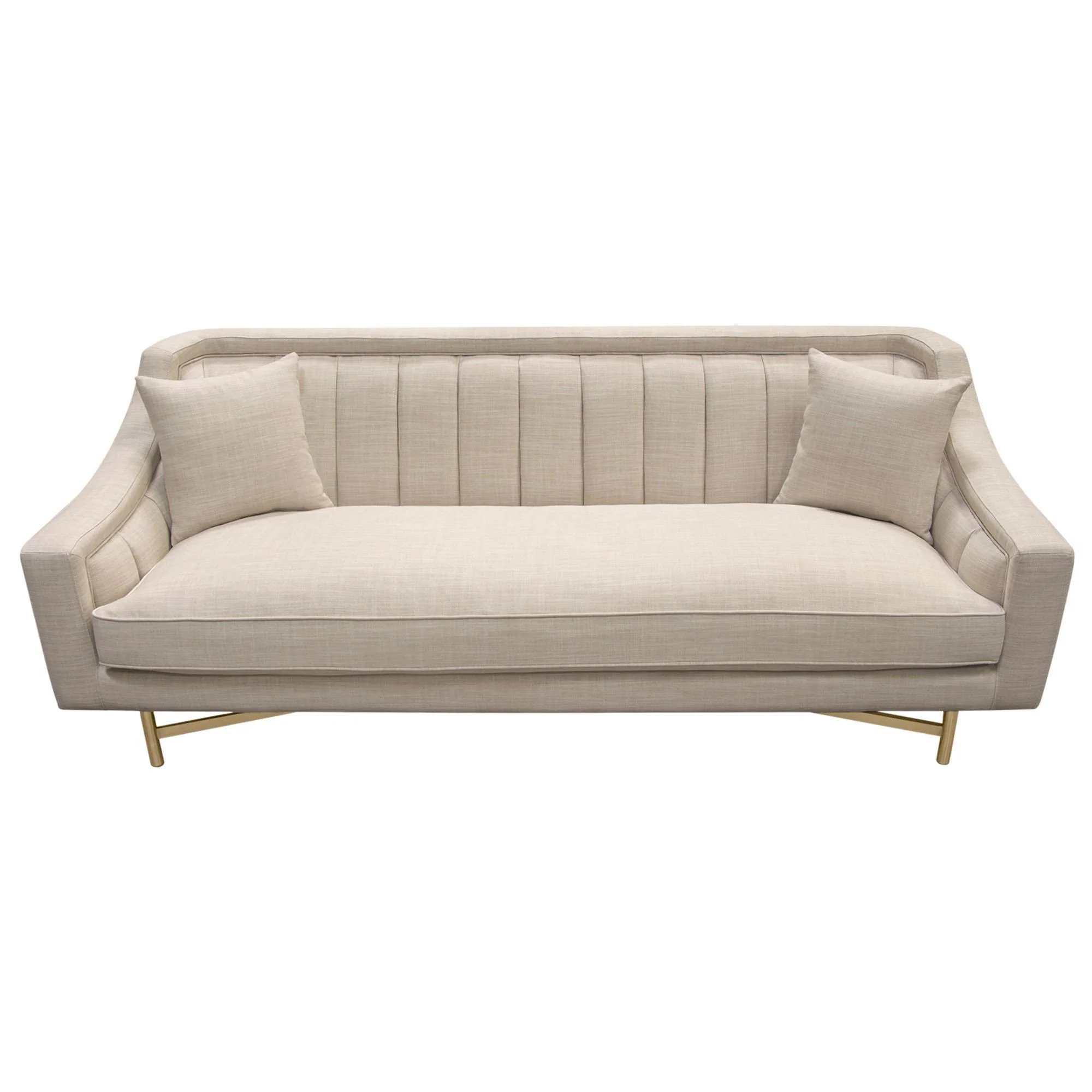 Croft Fabric Sofa in Sand Linen Fabric w/ Accent Pillows and Gold Metal Criss-Cross Frame by Diamond Sofa - Image 7