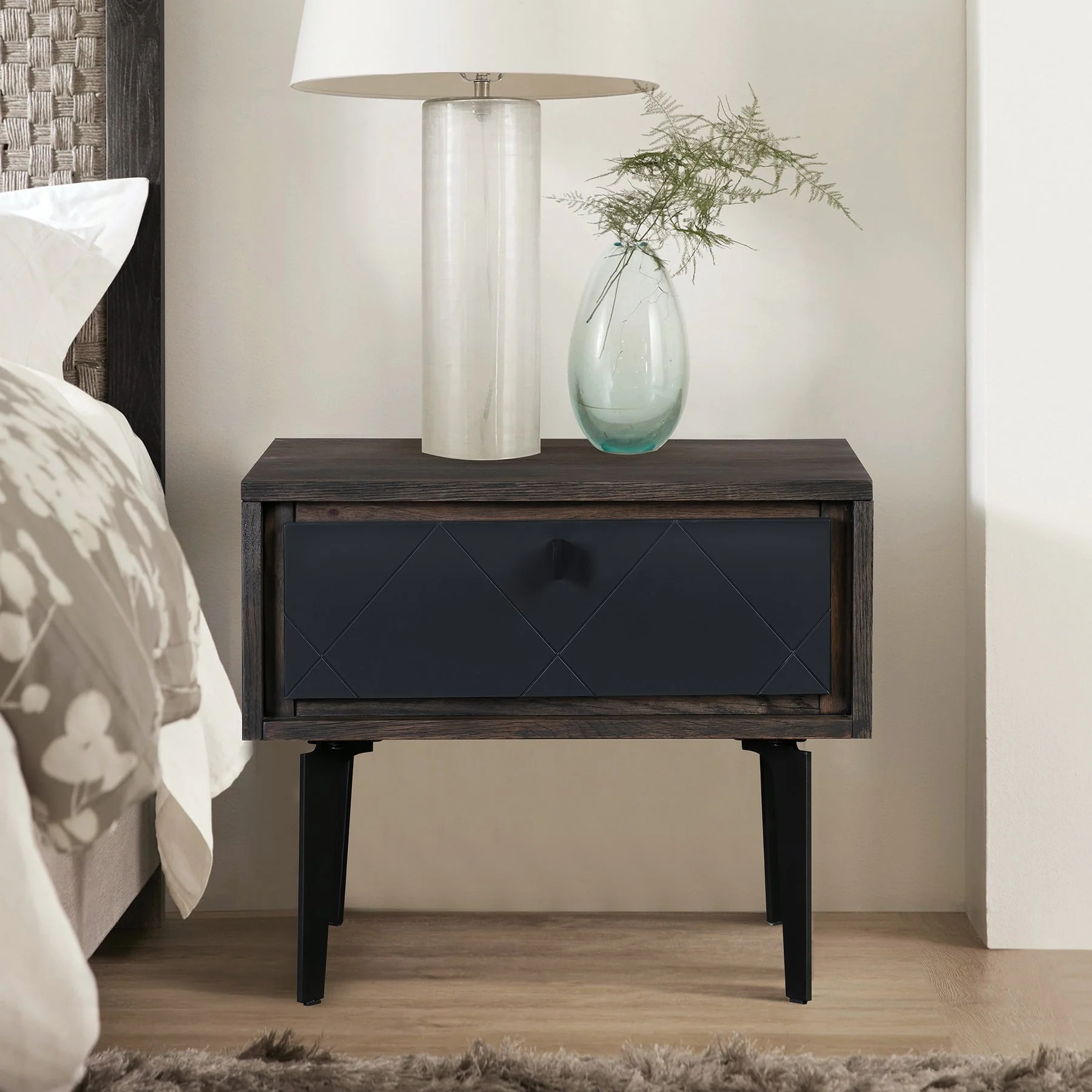 Cross Solid Oak and Metal Nightstand - Image 6
