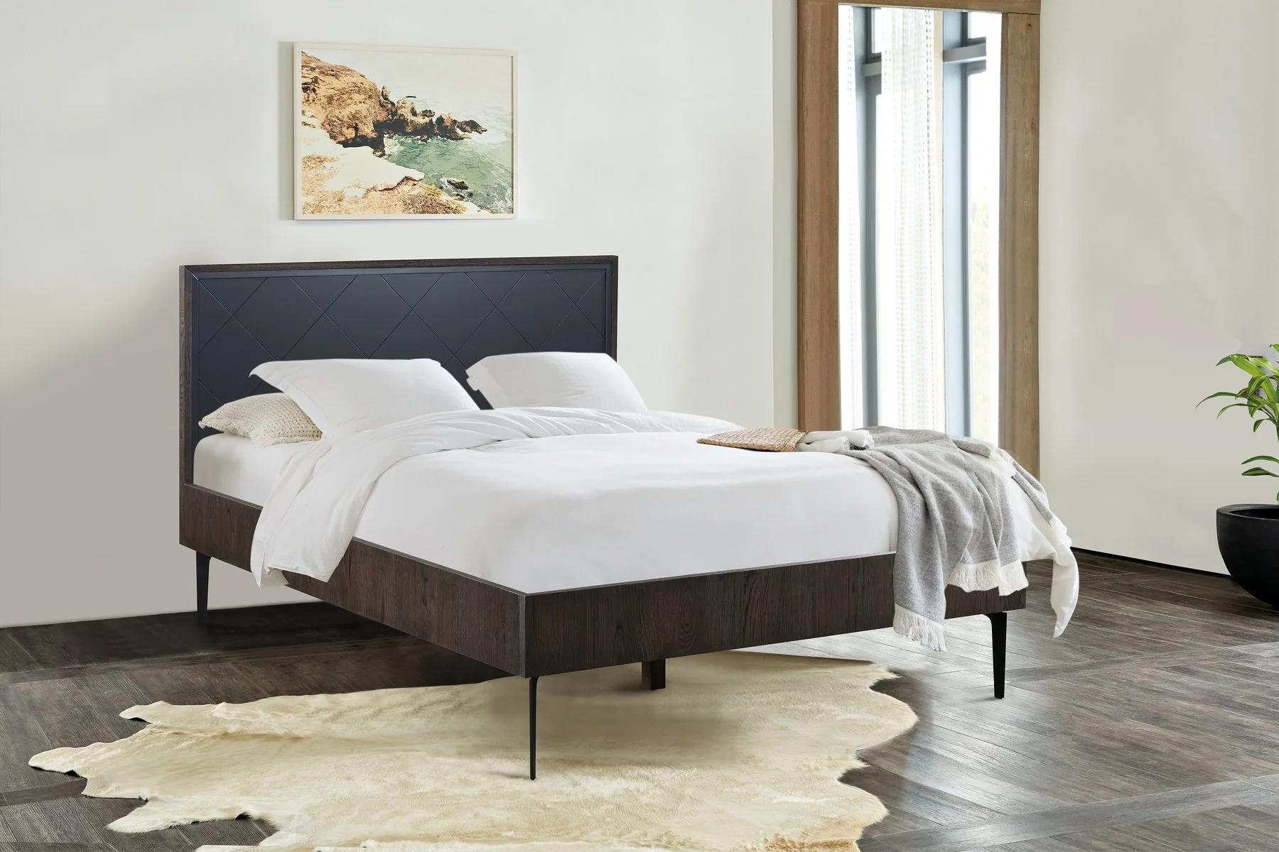 Cross Solid Oak and Metal Queen Platform Bed Frame - Image 5