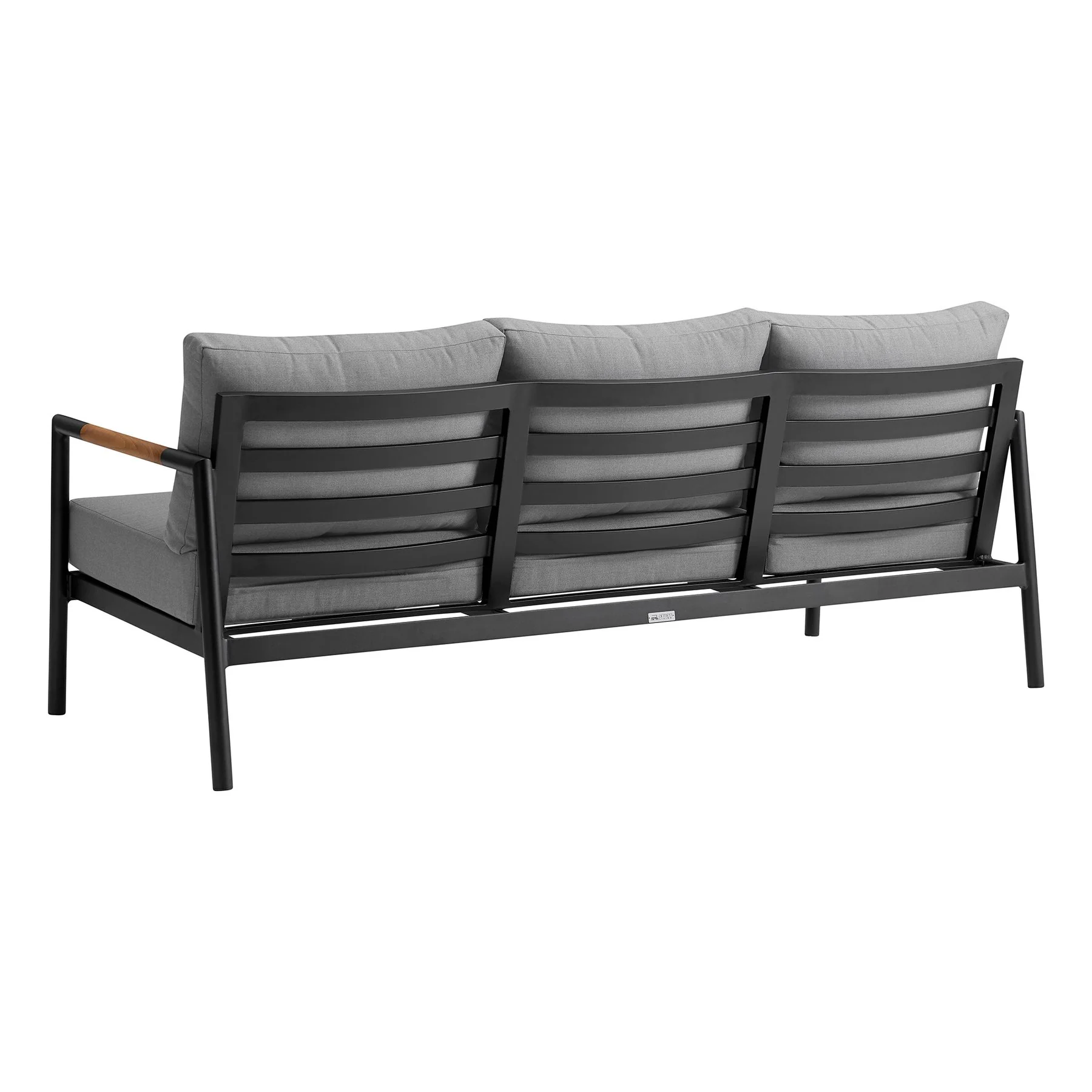 Crown 4 Piece Black Aluminum and Teak Outdoor Seating Set with Dark Gray Cushions - Image 3