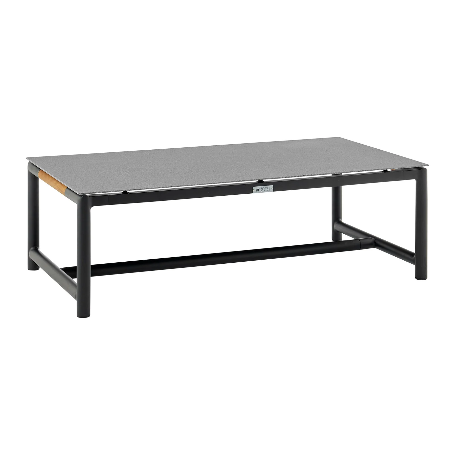 Crown 4 Piece Black Aluminum and Teak Outdoor Seating Set with Dark Gray Cushions - Image 6