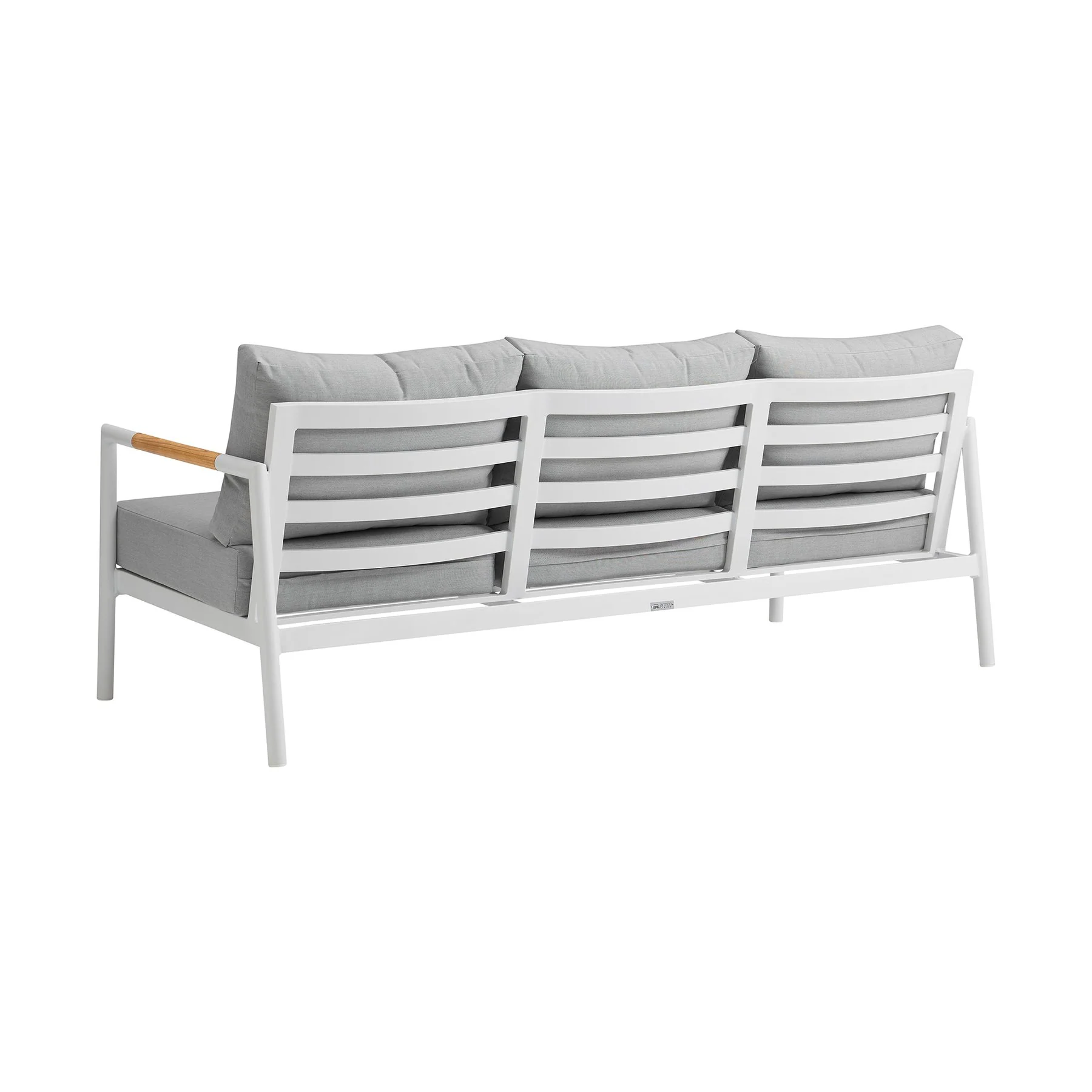 Crown 4 Piece White Aluminum and Teak Outdoor Seating Set with Light Gray Cushions - Image 3