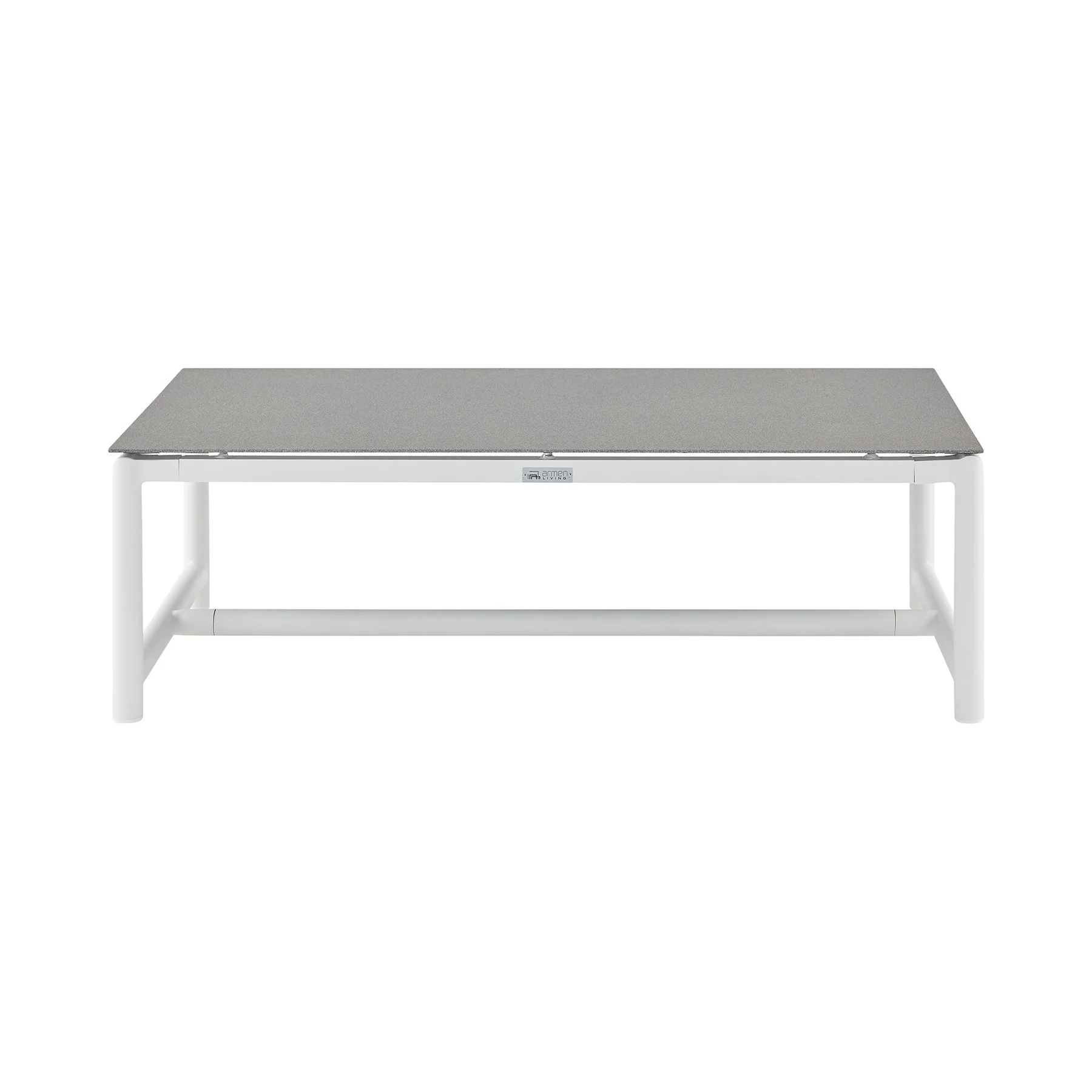Crown 4 Piece White Aluminum and Teak Outdoor Seating Set with Light Gray Cushions - Image 6
