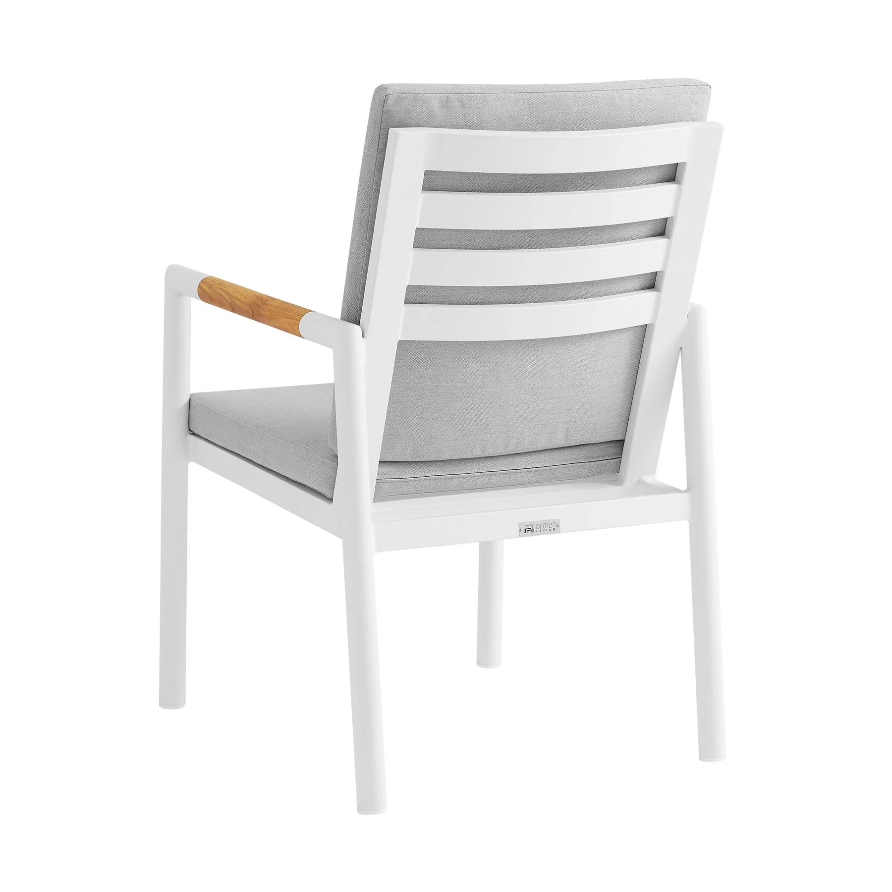 Crown 5 Piece White Aluminum and Teak Outdoor Dining Set with Light Gray Fabric - Image 3