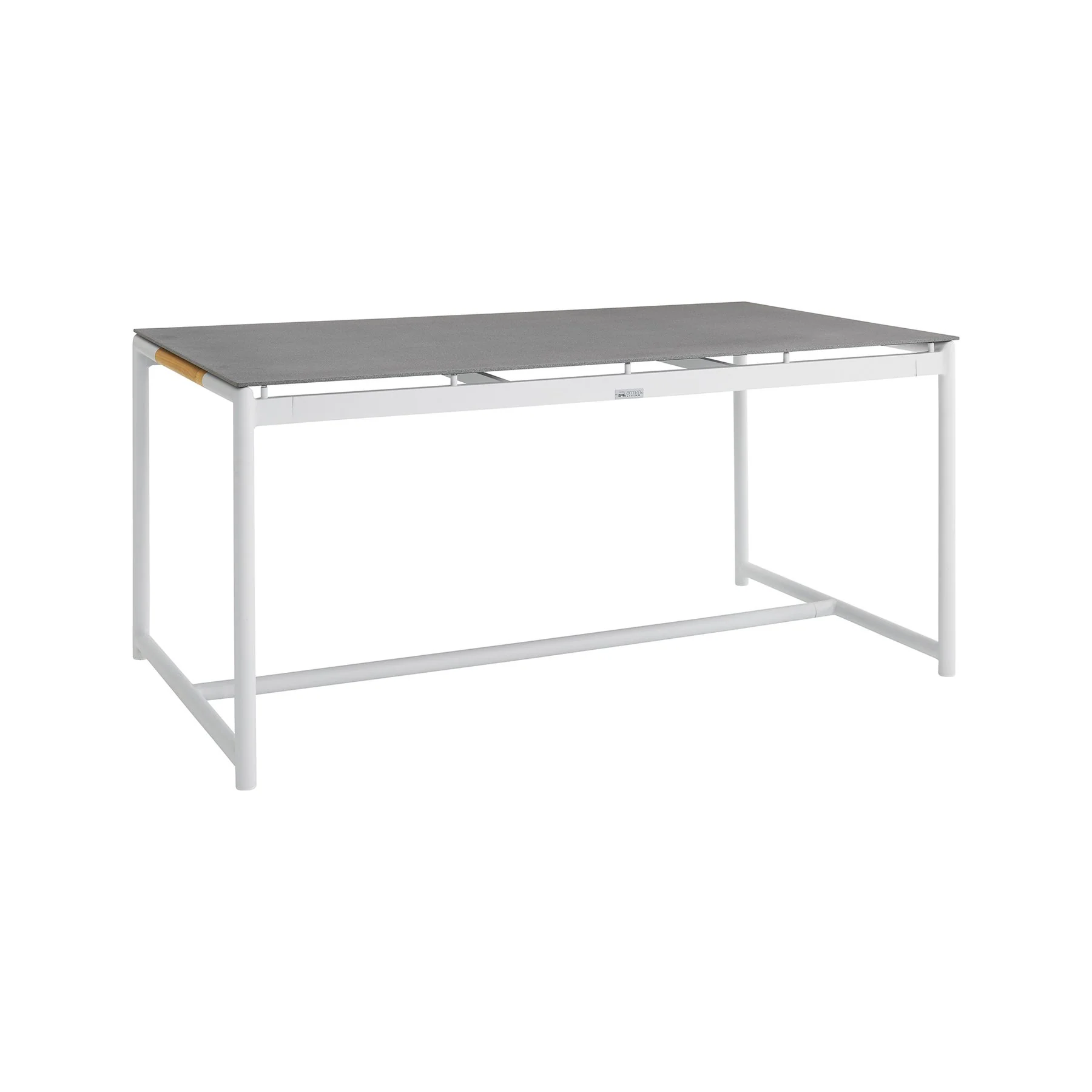 Crown 5 Piece White Aluminum and Teak Outdoor Dining Set with Light Gray Fabric - Image 4