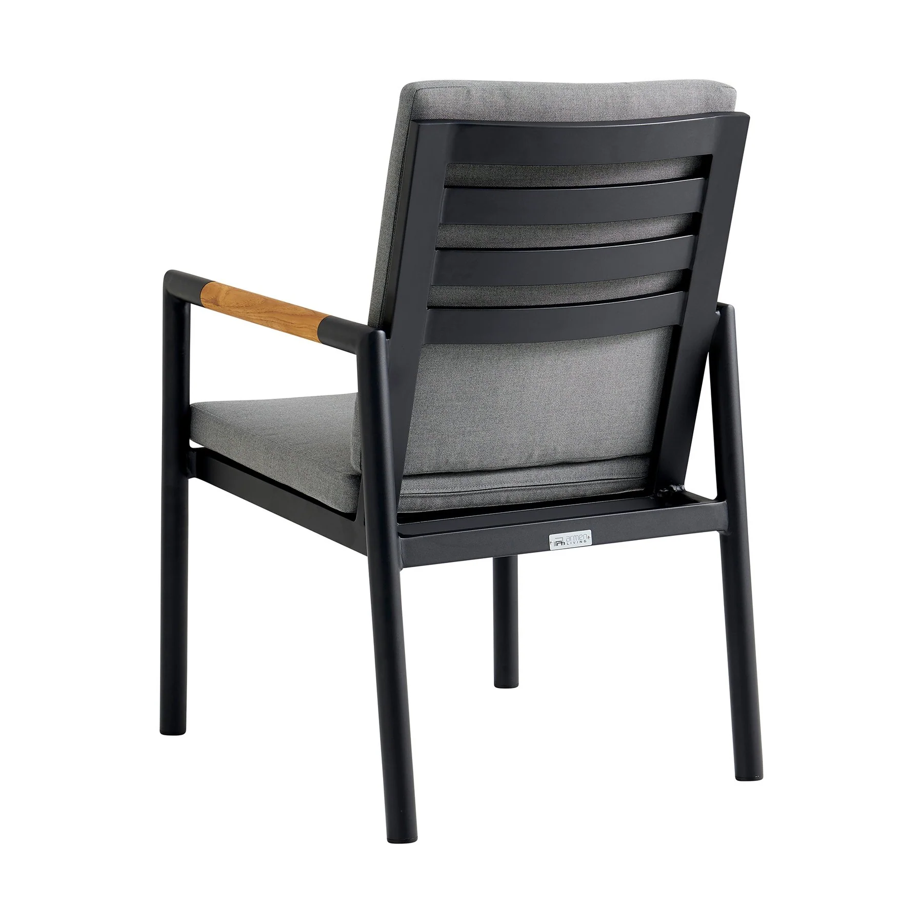 Crown 7 Piece Black Aluminum and Teak Outdoor Dining Set with Dark Gray Fabric - Image 3
