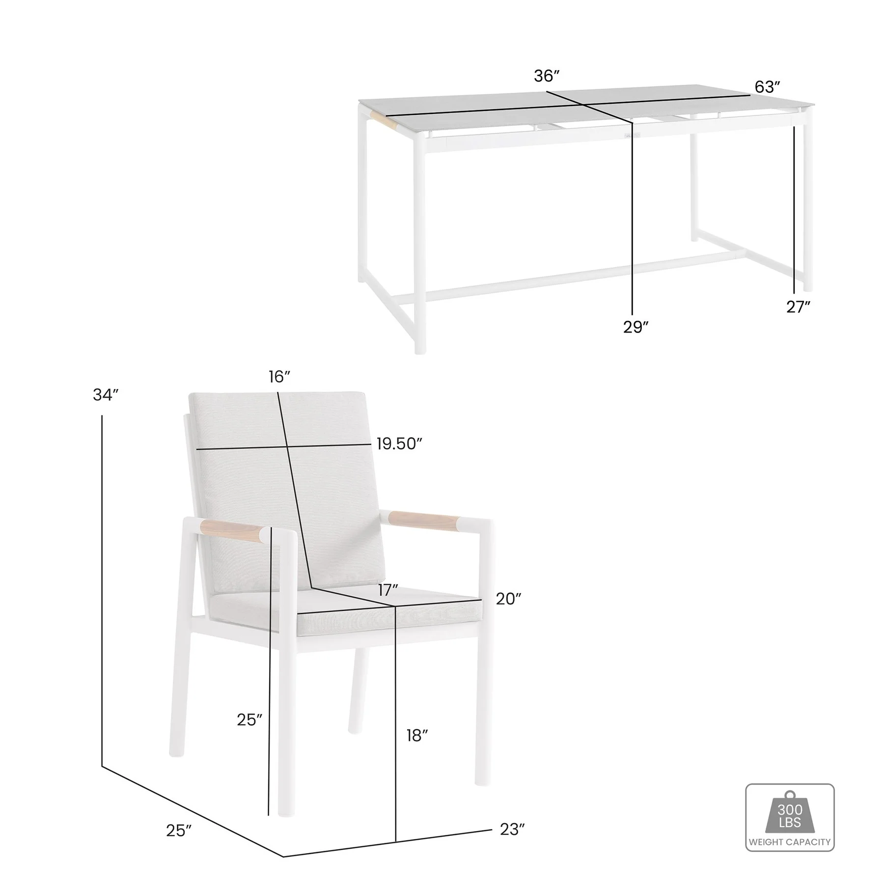 Crown 7 Piece White Aluminum and Teak Outdoor Dining Set with Light Gray Fabric - Image 8