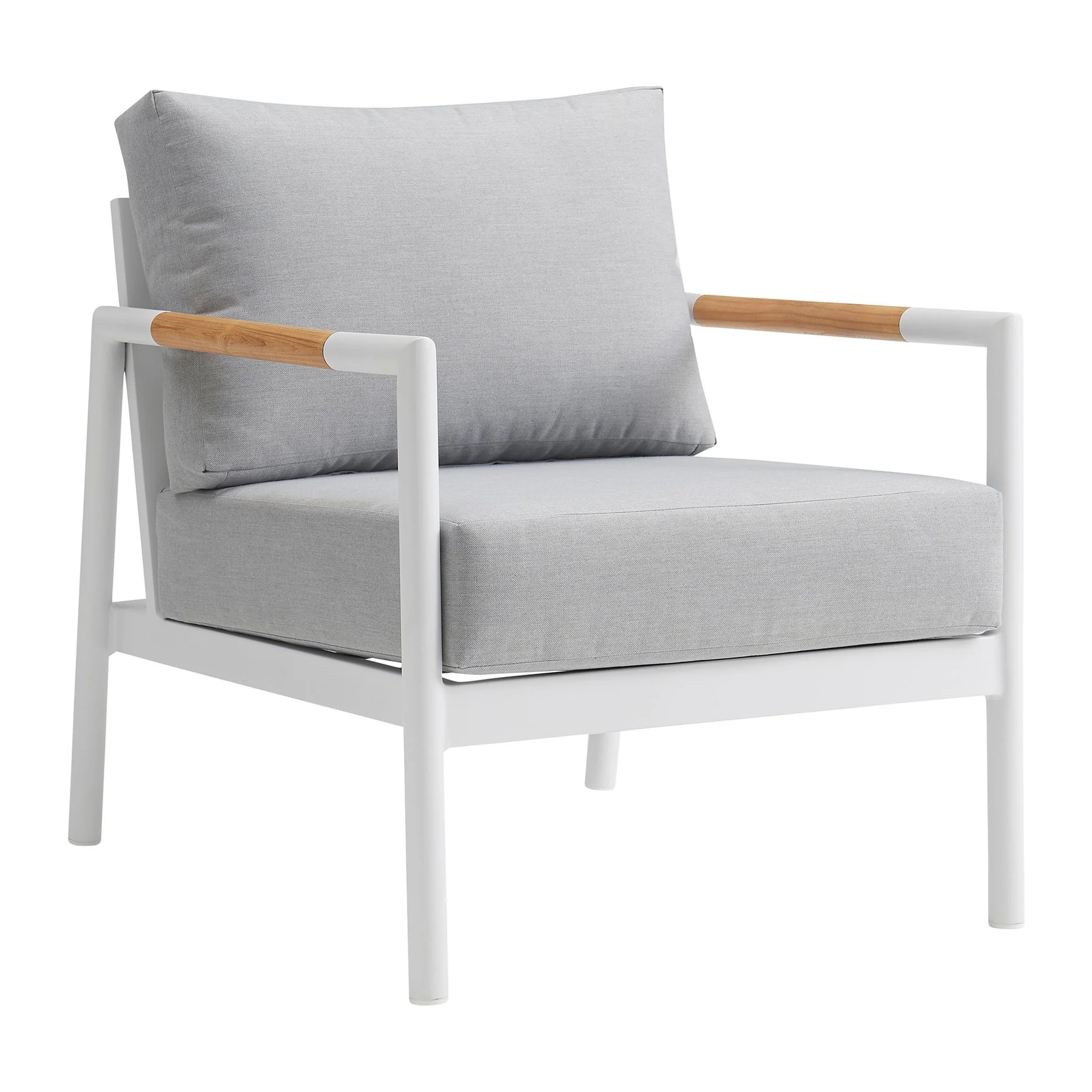 Crown Aluminum and Teak Wood Outdoor Chair in White and Gray - Image 2
