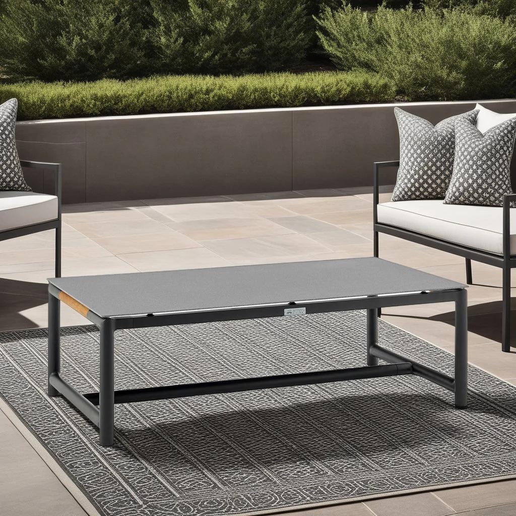 Crown Aluminum and Teak Wood Outdoor Coffee Table in Black - Image 5