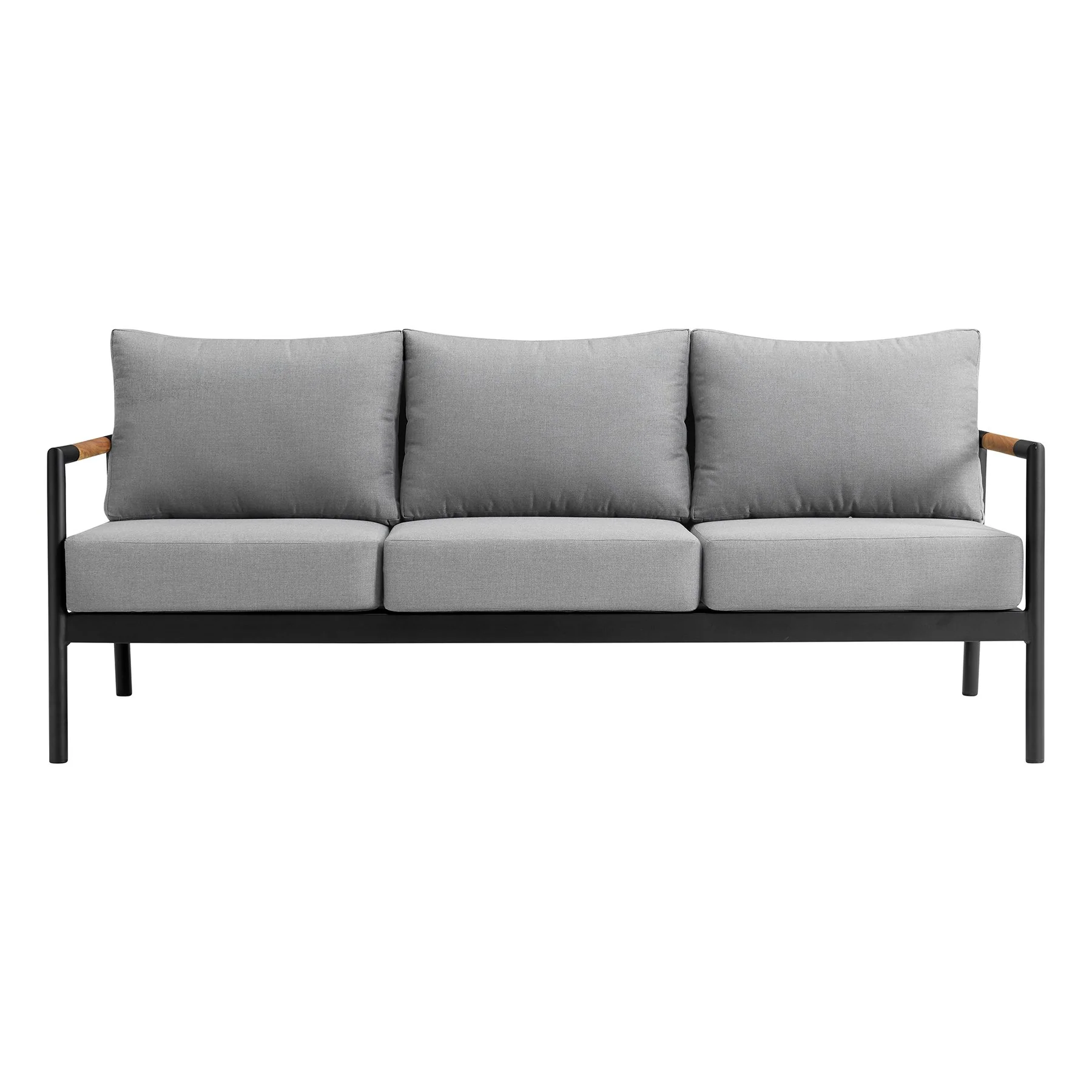 Crown Aluminum and Teak Wood Outdoor Sofa in Black and Dark Gray - Image 2