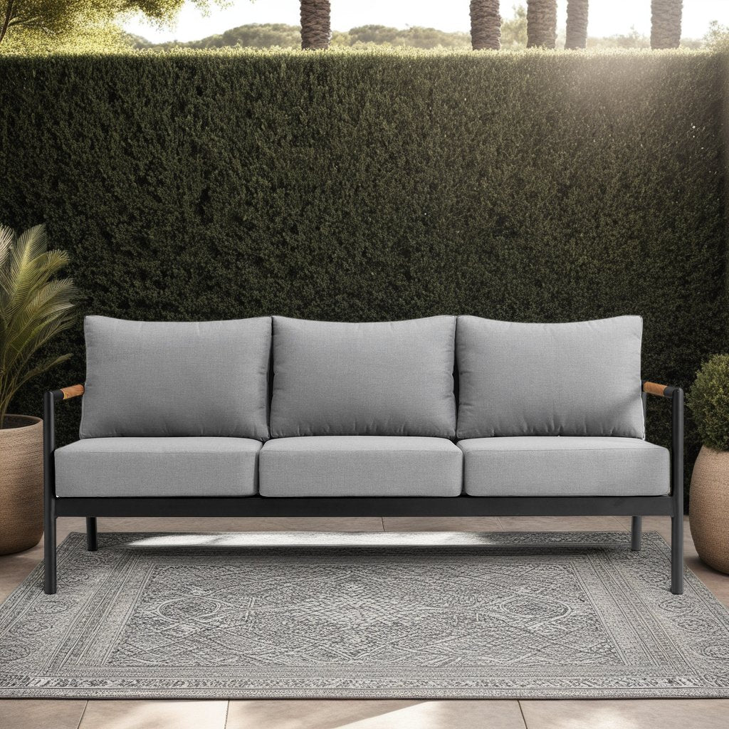 Crown Aluminum and Teak Wood Outdoor Sofa in Black and Dark Gray - Image 5