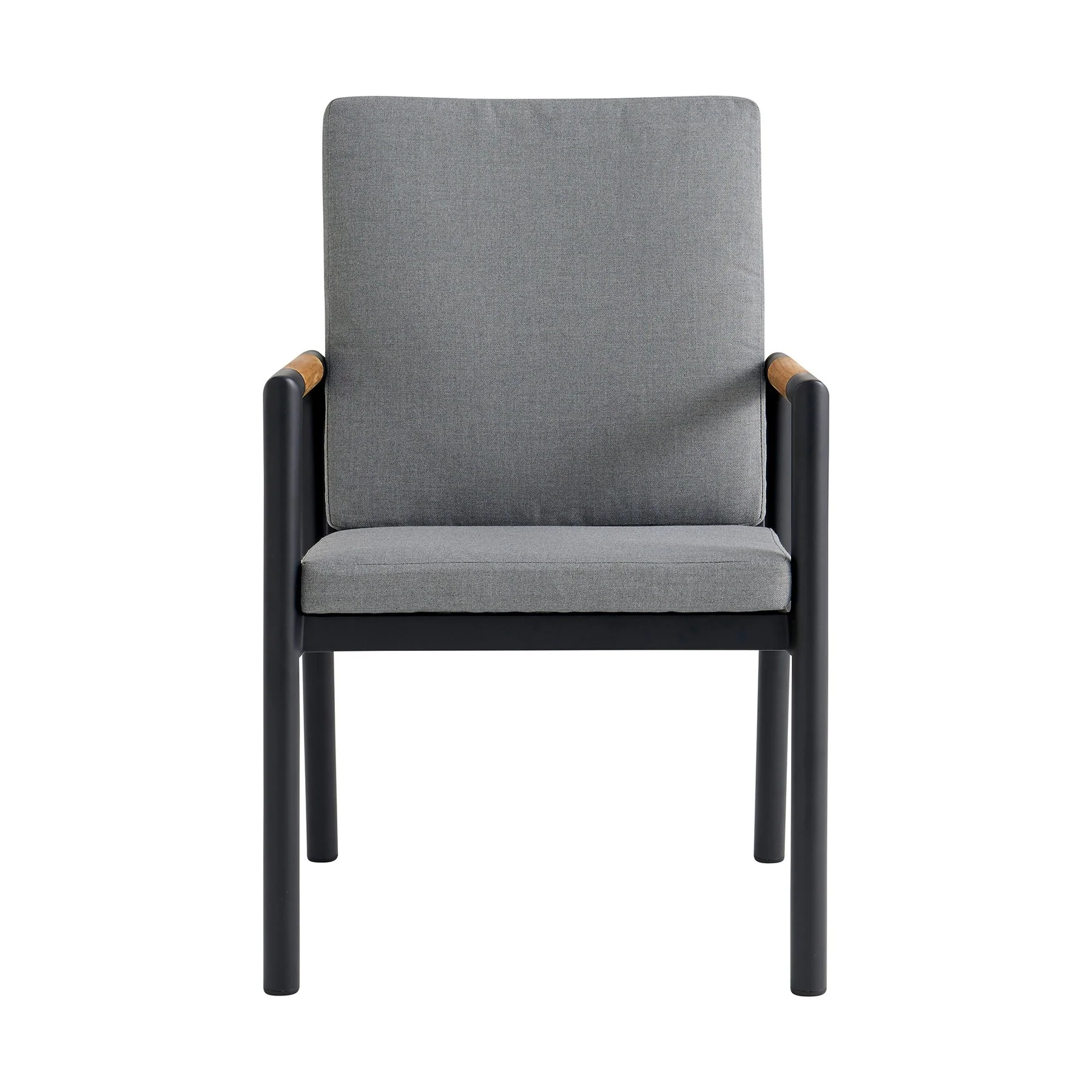 Crown Black Aluminum and Teak Outdoor Dining Chair with Dark Gray Fabric - Set of 2 - Image 3