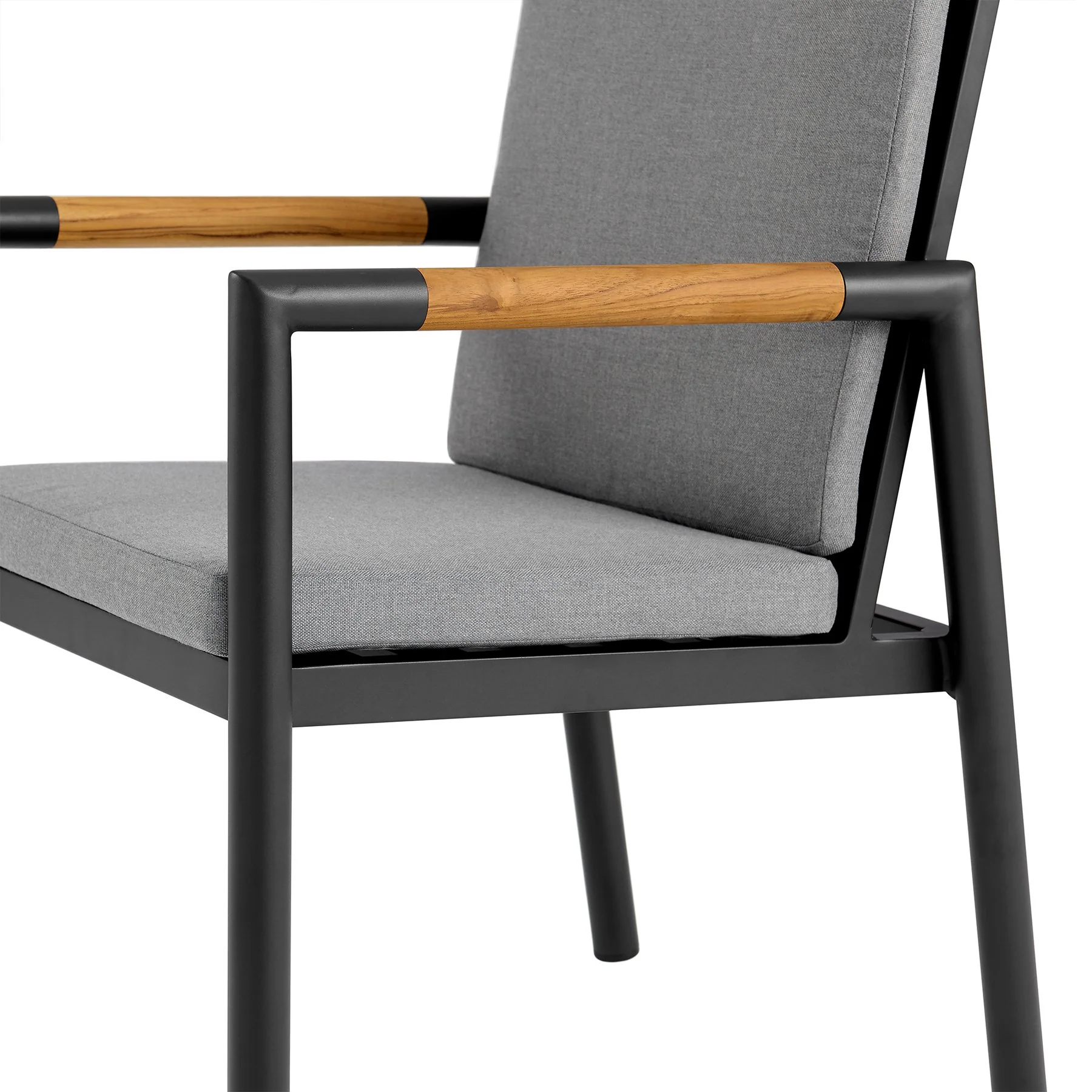 Crown Black Aluminum and Teak Outdoor Dining Chair with Dark Gray Fabric - Set of 2 - Image 6