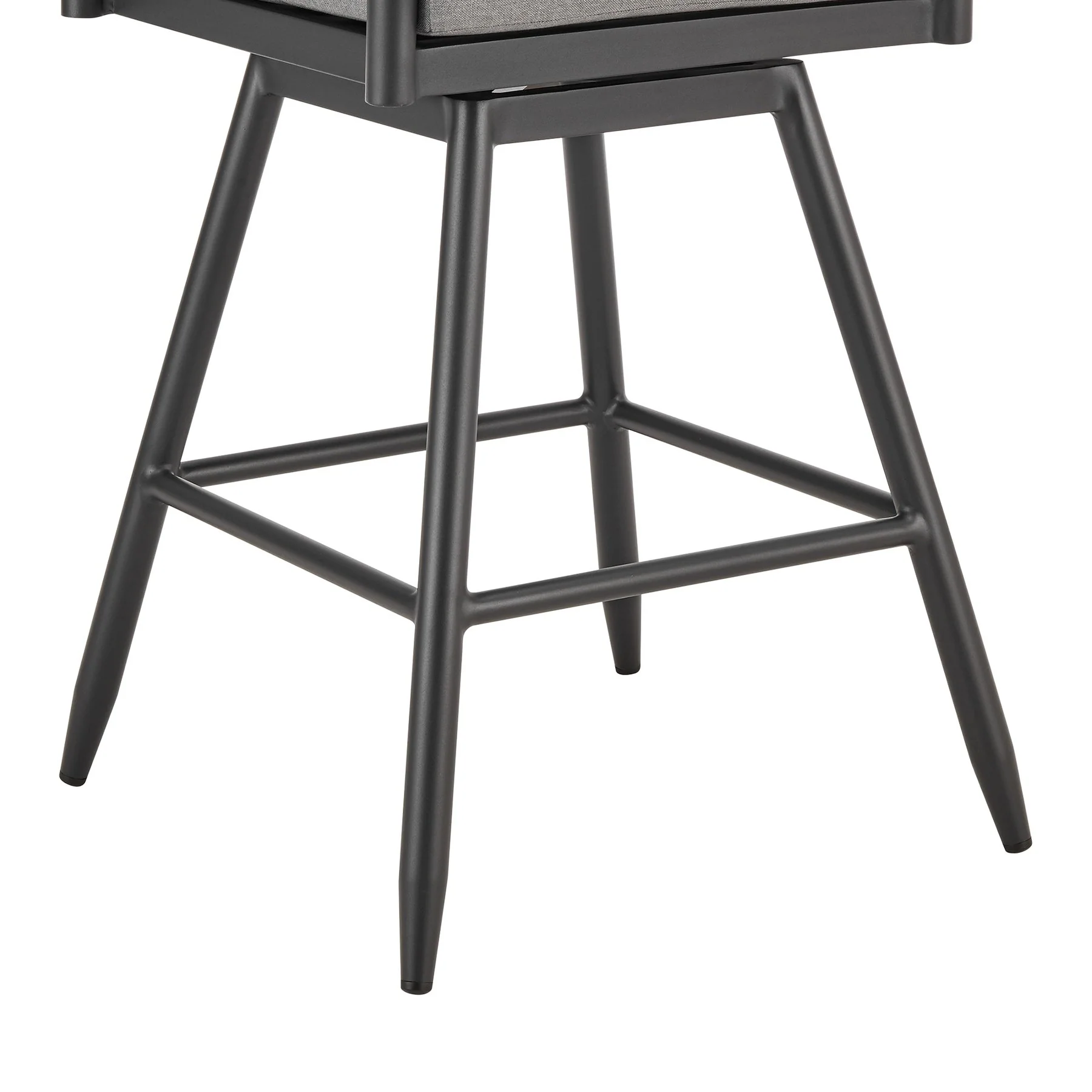 Crown Outdoor Patio Swivel Bar Stool in Black Aluminum with Wood Accent and Dark Gray Cushions - Image 8
