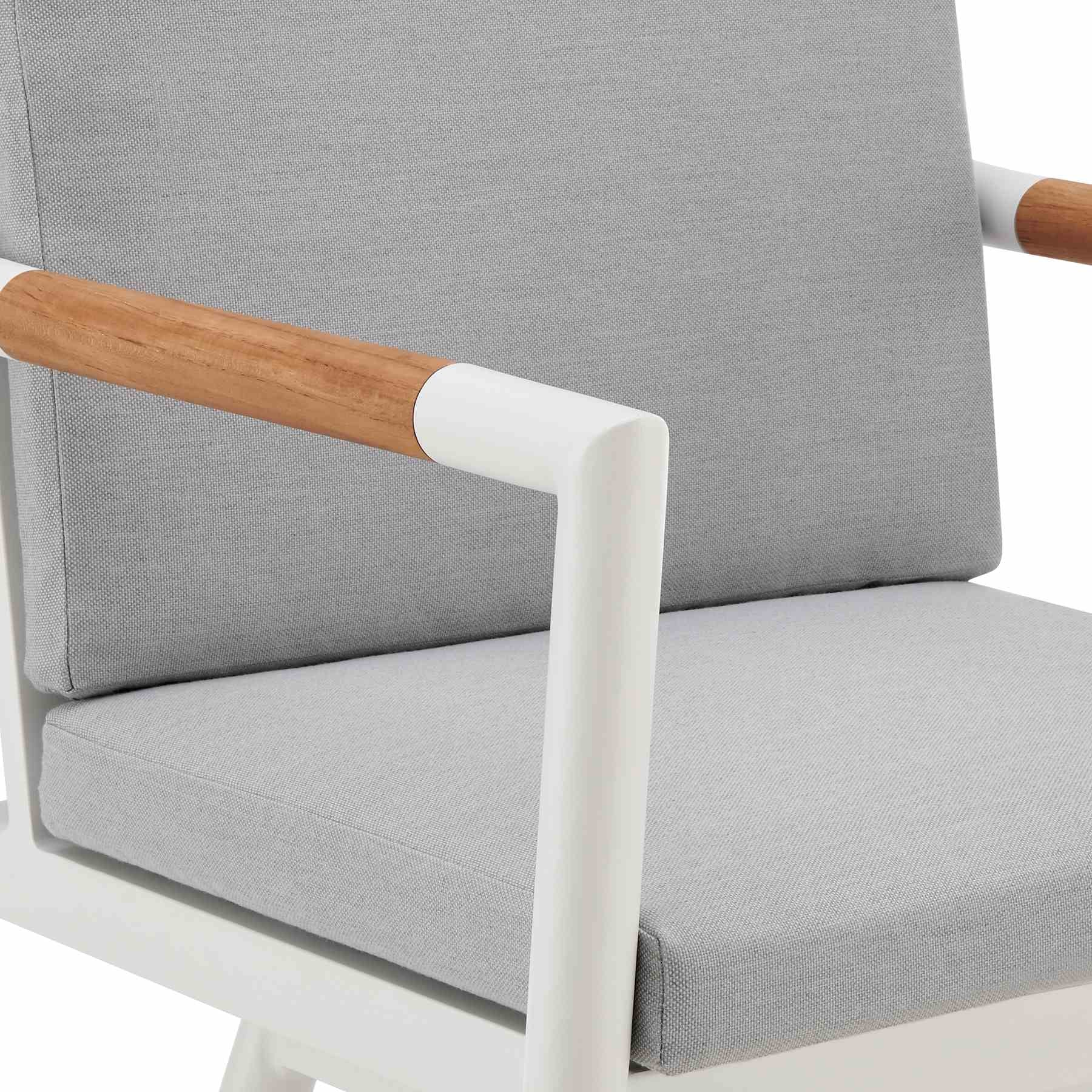 Crown Outdoor Patio Swivel Bar Stool in White Aluminum with Wood Accent and Light Gray Cushions - Image 6