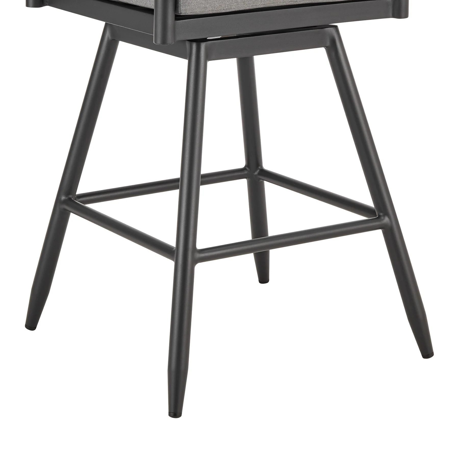 Crown Outdoor Patio Swivel Counter Stool in Black Aluminum with Wood Accent and Dark Gray Cushions - Image 8