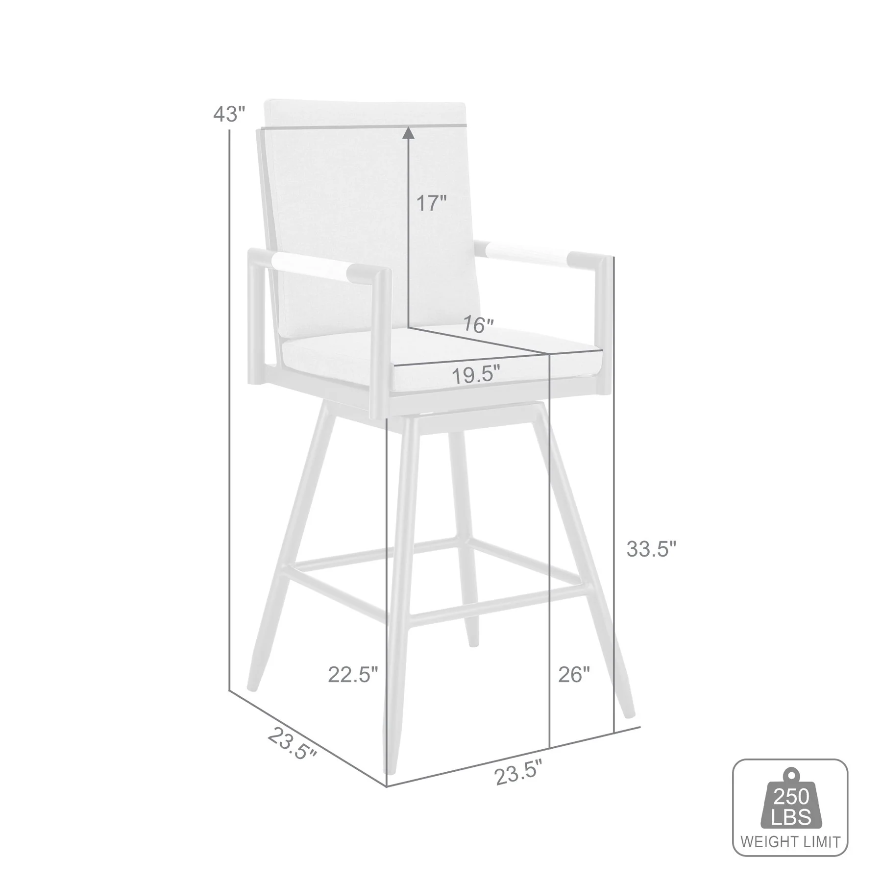 Crown Outdoor Patio Swivel Counter Stool in Black Aluminum with Wood Accent and Dark Gray Cushions - Image 9
