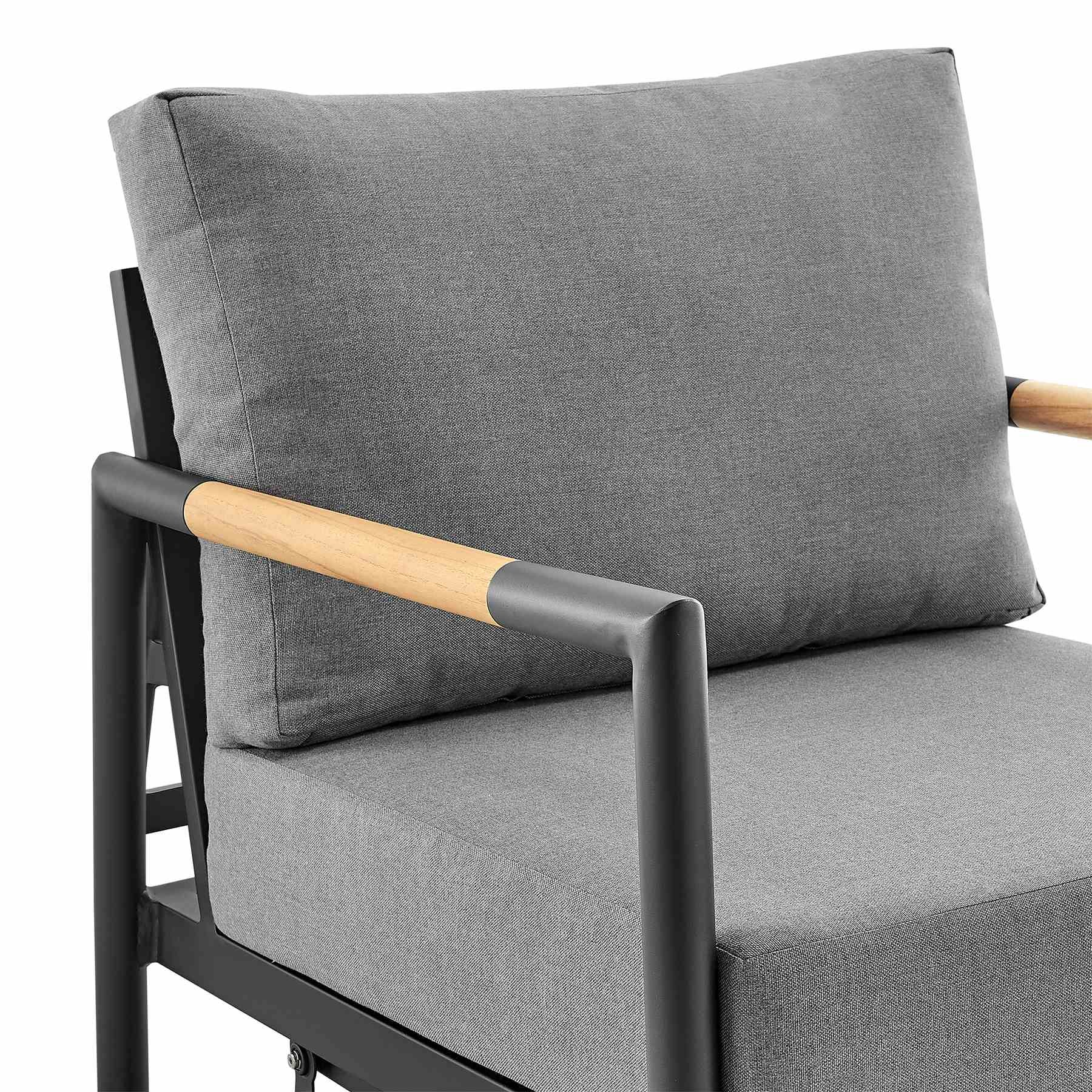 Crown Outdoor Patio Swivel Glider Lounge Chair in Black Aluminum and Teak Wood with Cushions - Image 5