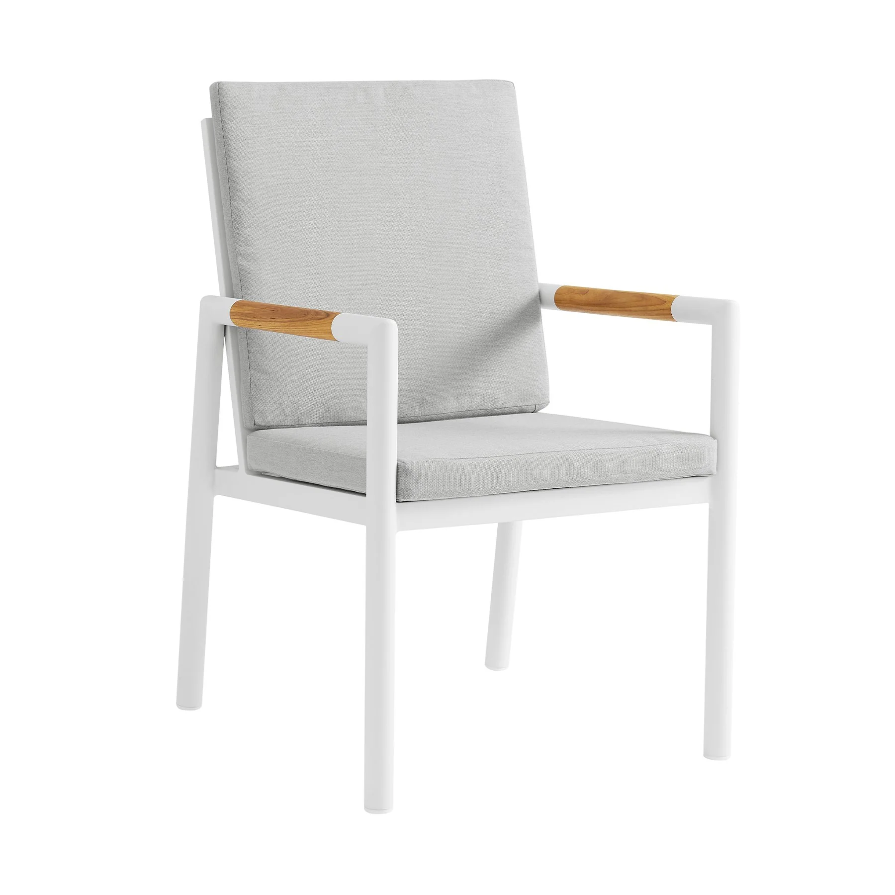 Crown White Aluminum and Teak Outdoor Dining Chair with Light Gray Fabric - Set of 2 - Image 2