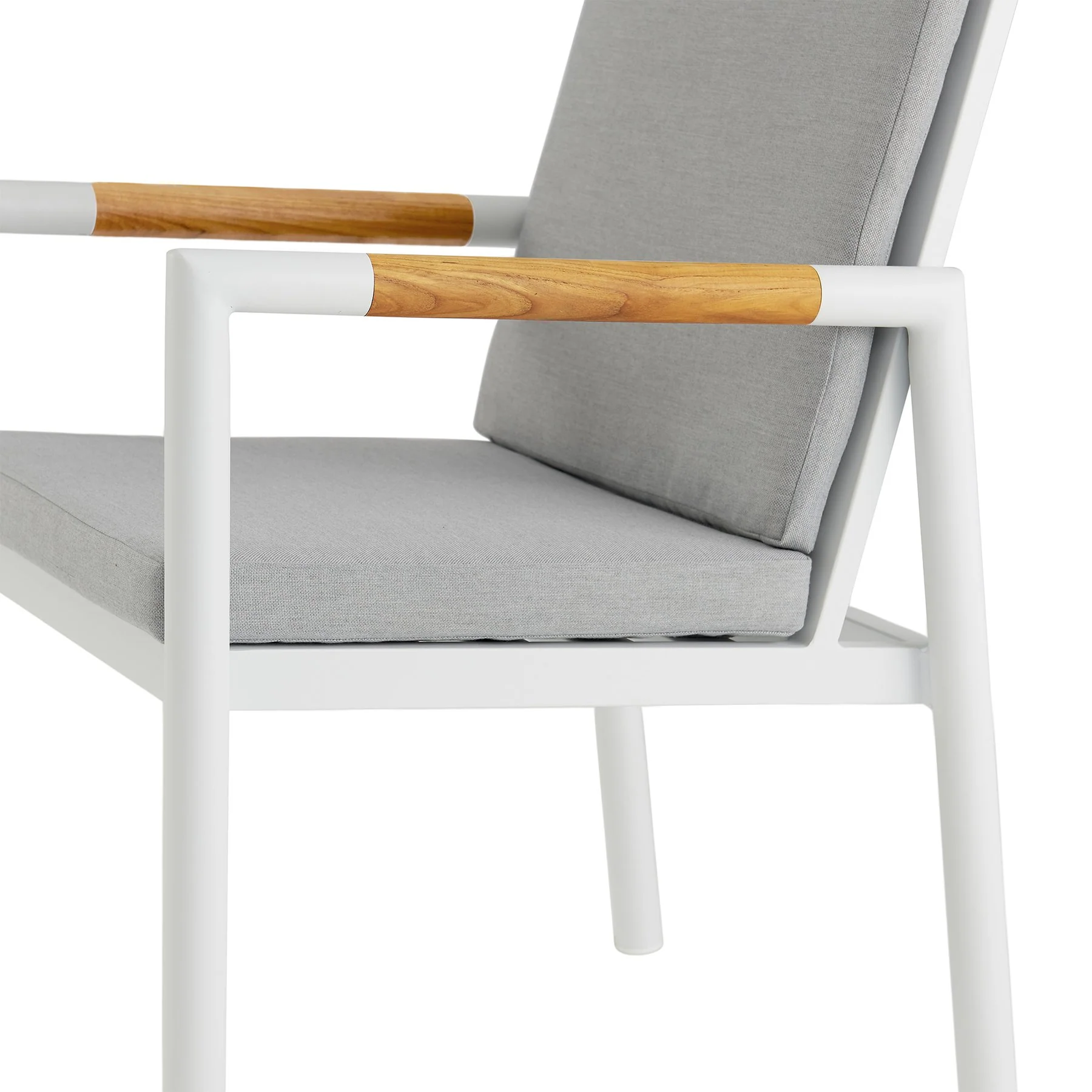 Crown White Aluminum and Teak Outdoor Dining Chair with Light Gray Fabric - Set of 2 - Image 6